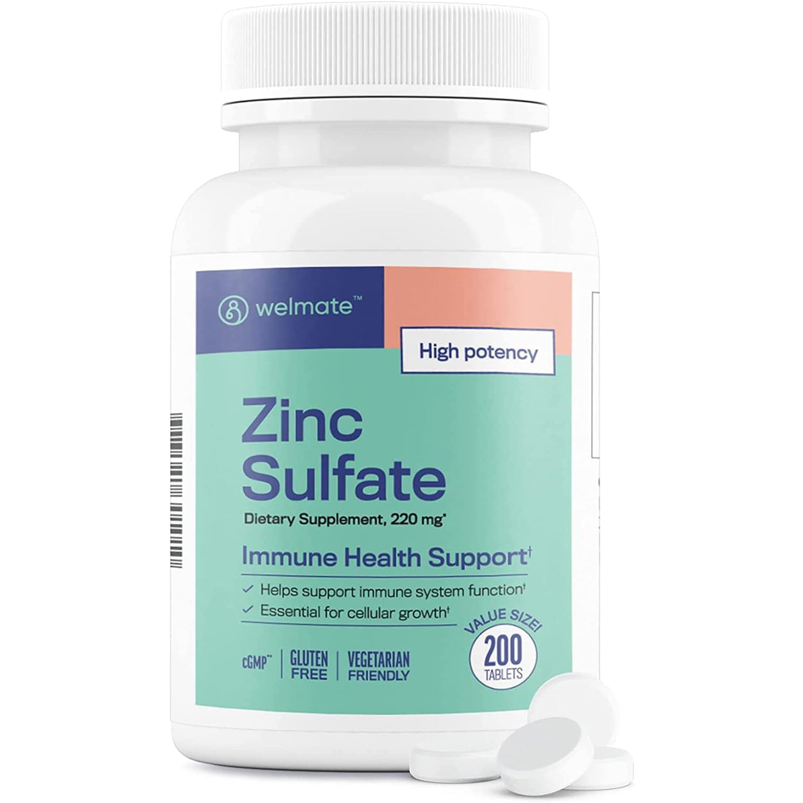 Zinc Sulfate 220 mg Tablets, 200 Count (200 Day Supply) - Immune Support for Men & Women - Skin & Hair Health - Vegetarian & Gluten Free