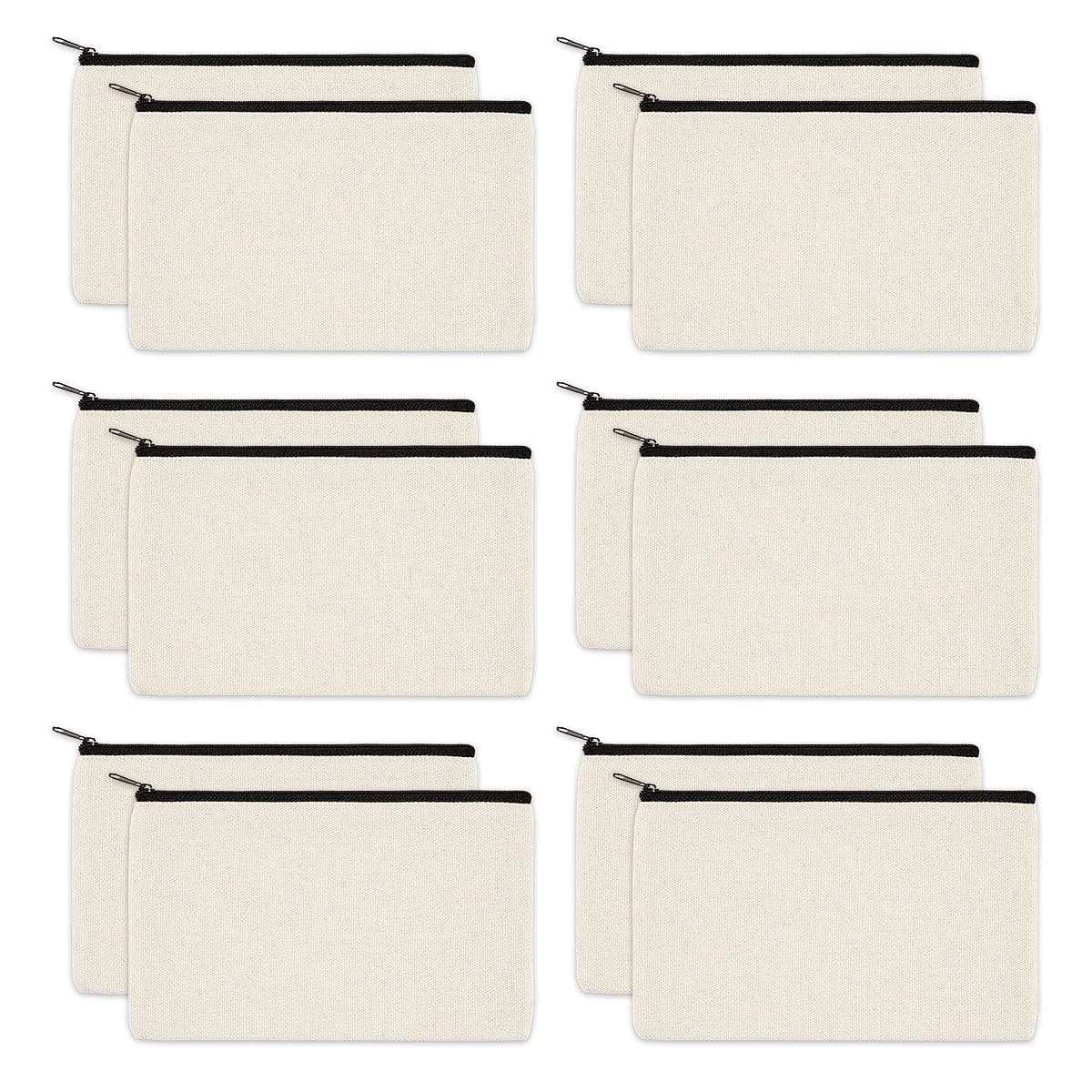12 Pack Blank Canvas Pencil Case Pouch, Blank Makeup Bags for Vinyl Projects Sublimation DIY Your Own Pencil Case, Zipper Canvas Craft Bags, Cotton Multipurpose Pouch Bag, 7.8 x 5 Inch