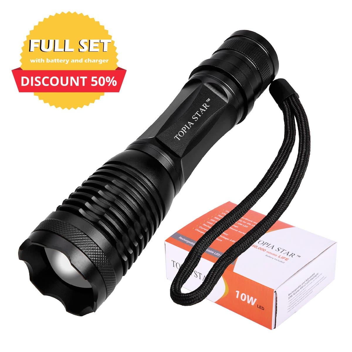 Flashlight, Portable Rechargeable LED Flashlight with Adjustable 5 Light Modes, Portable LED Camping Lantern