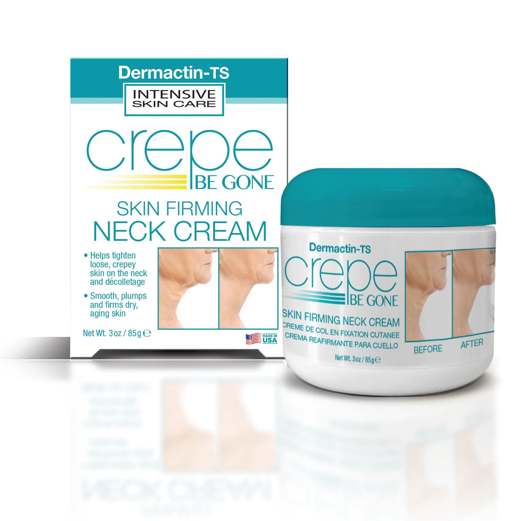 Dermactin-TS Crepe Be Gone Firming Neck Cream, Anti Aging Wrinkle Cream Moisturizer, Skin Tightening, Turkey Neck Tightener, Repair Crepe Skin, Helps Double Chin 3 oz.