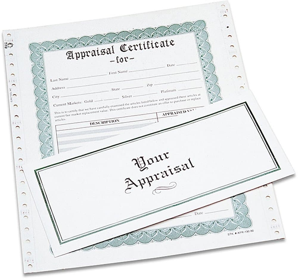 Appraisal Certificates, Box of 100 | APR-100.00
