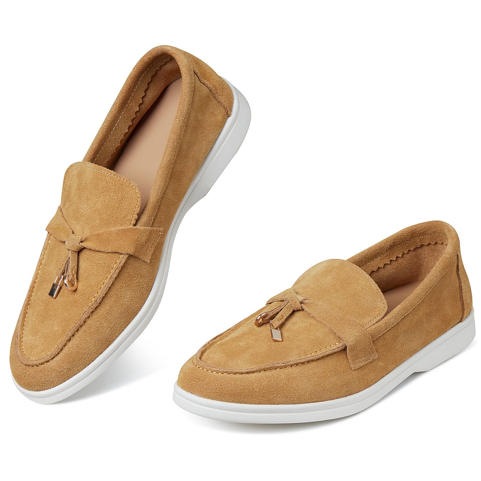 Celbreez Flats Loafers Comfortable Loafers for Women Round Toe Suede Lightweight Slip-on Moccasins Shoes Classic Casual Driving Penny Loafers, Camel, 6, 36 EU