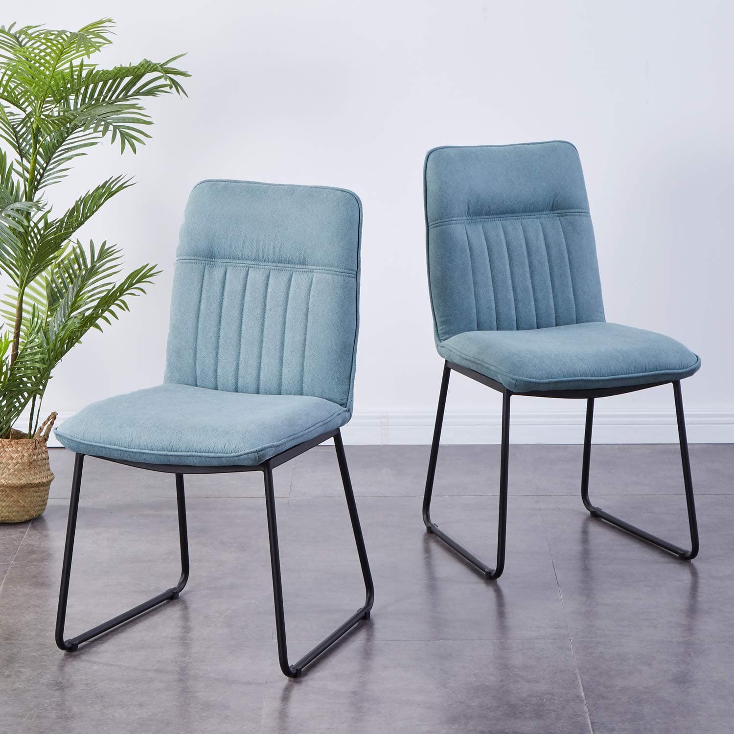 AINPECCA Set of 2 Dining chairs Suded Upholstered seat with Metal legs (Pale Teal, 2)