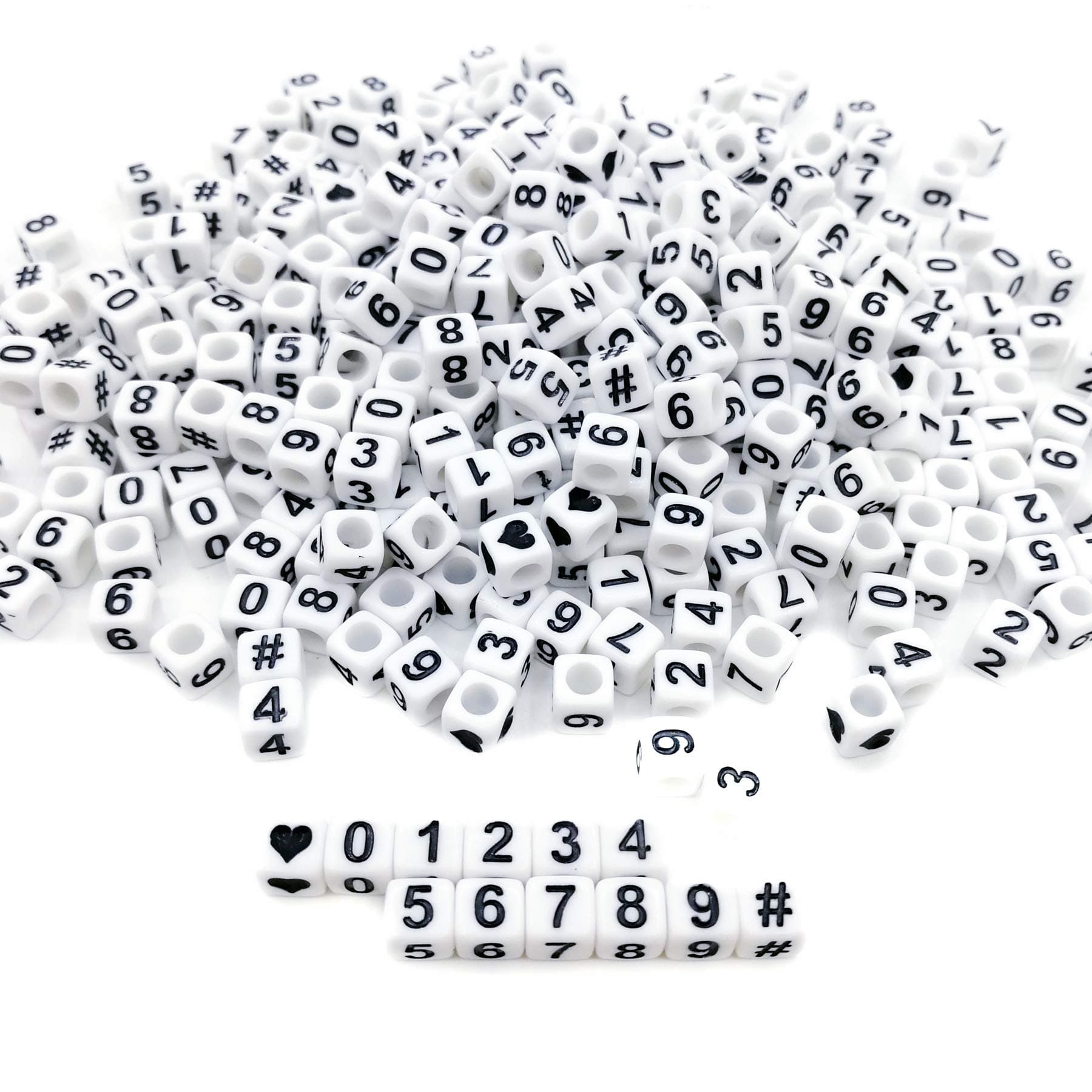 Amaney 400pcs Number Beads Square White Acrylic 6x6mm Mixed Number Beads Acrylic Plastic Cube Shape Loose Beads