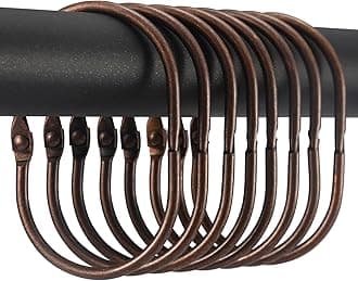 Goowin Shower Curtain Rings, 12 Pcs Shower Curtain Hooks, Oval Snap Shower Rings for Curtain, Metal Shower Curtain Rings Rust Proof, Glide Smoothly Shower Hooks for Shower Curtain Rod (Bronze)