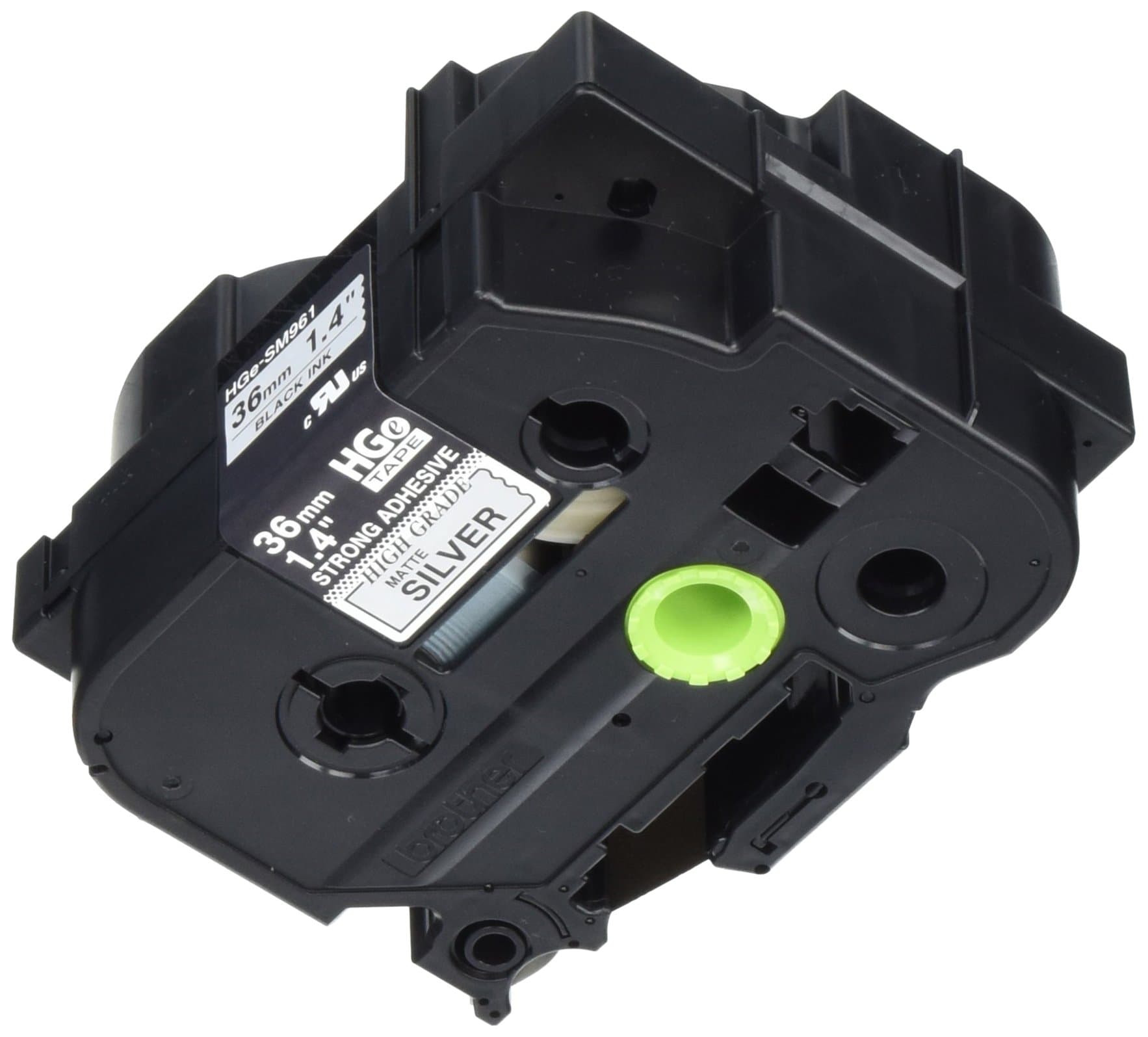 Brother Genuine P-Touch, HGe-S961 5 Pack Tape (HGeS9615PK) 1.4"(36mm) x 26.2ft(8m) Extra Strength Adhesive, Black on Matte Silver, Indoor/Outdoor Use, Extreme Temps, Chemical and Moisture Resistant