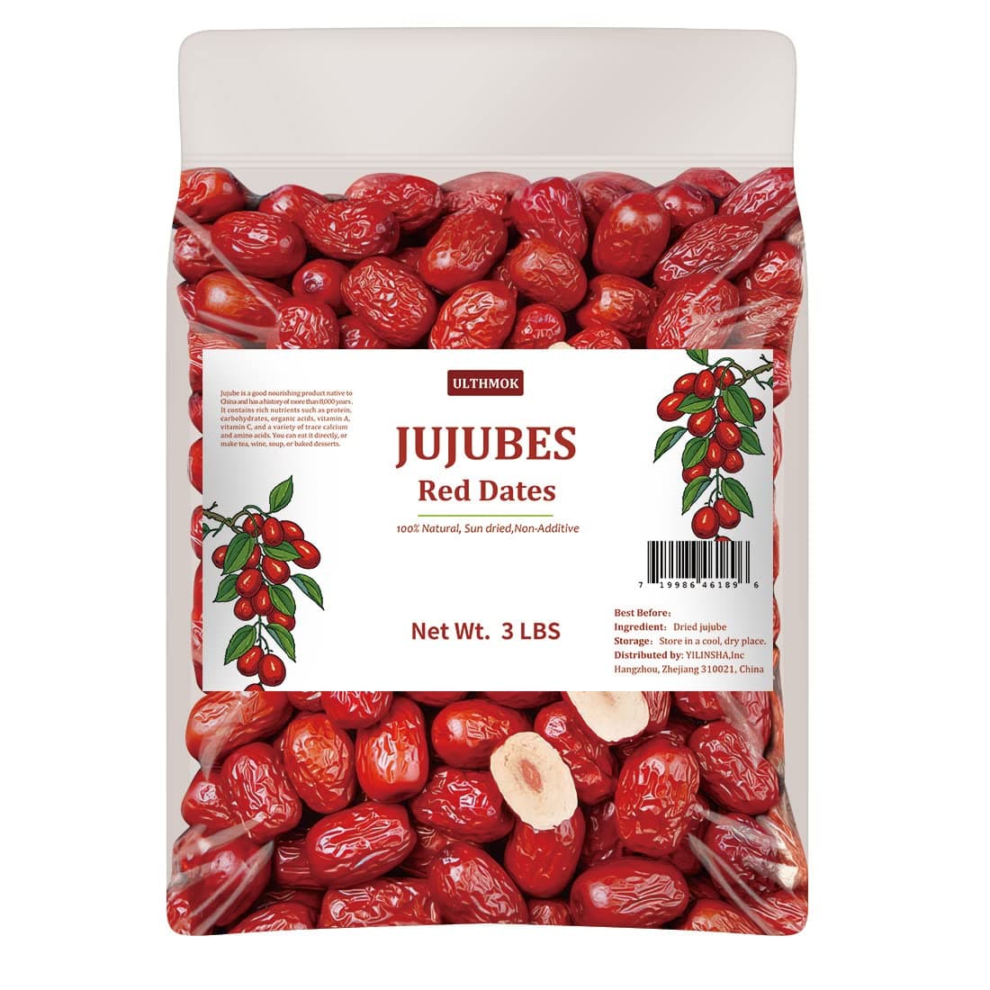 Premium Jujube Red Dates 3LB/1359g,Selected Dried Fruit,Big & Delicious,100% Natural 红枣