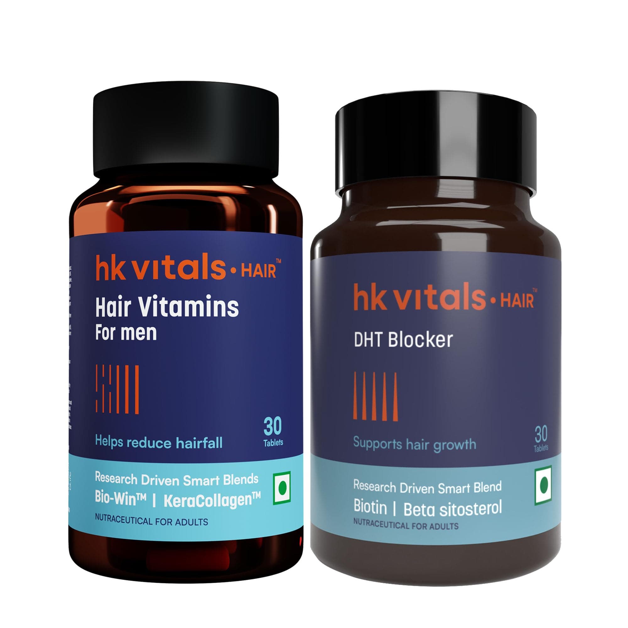hk vitals Hair Multivitamin & DHT Blocker with Biotin (30 Tablets Each) Combo Pack | Helps Reduce Hair Fall & Stimulates Hair Growth