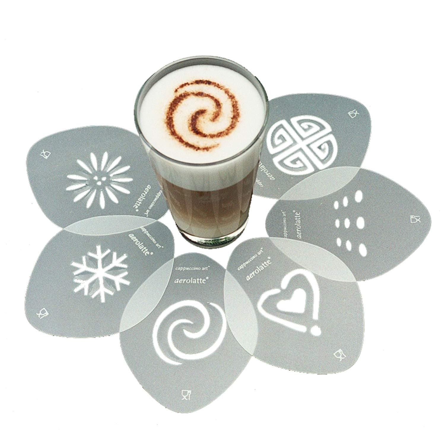 aerolatte HIC Harold Import Co 035 Cappuccino Stencil Set for Latte Coffee Art -Set of 6