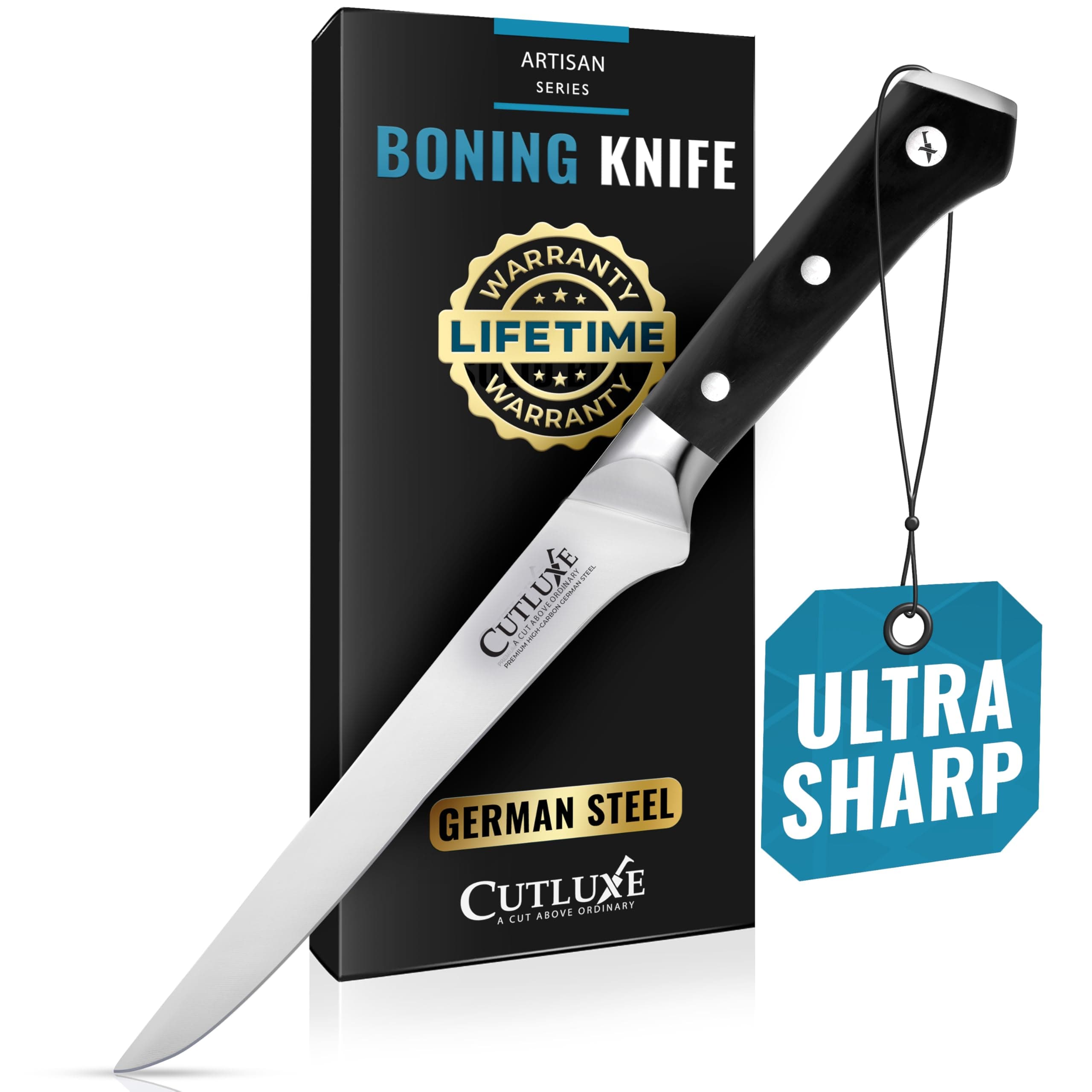 Cutluxe Boning & Fillet Knife – 6" Deboning Knife, Perfect for Meat Trimming – Razor Sharp Blade from High Carbon German Steel – Full Tang & Ergonomic Handle Design – Artisan Series