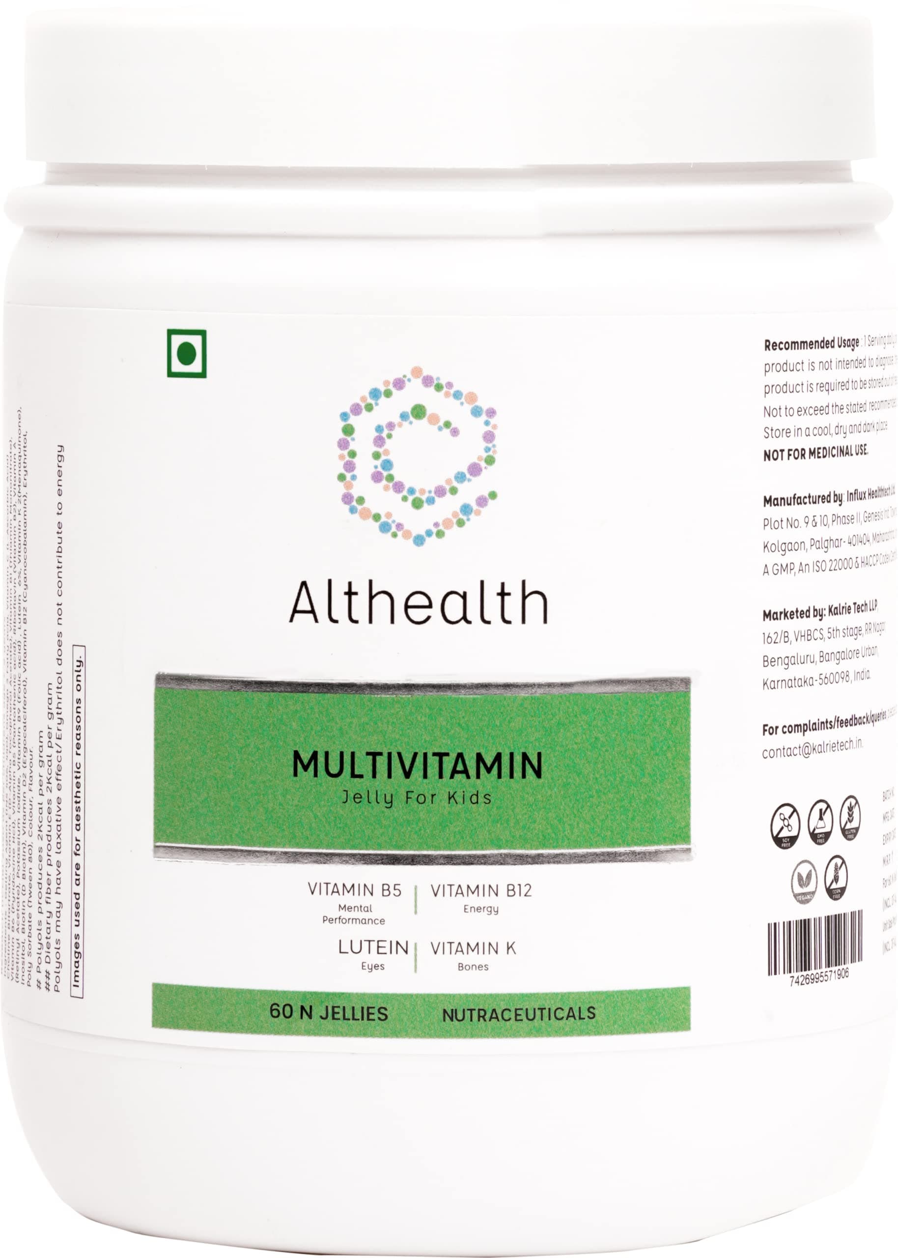 Multivitamin Gummies for Kids, Digestive and Immune Support, Vitamins & Minerals for Growth, Vegetarian 60 count, One Gummy Each Day (1)