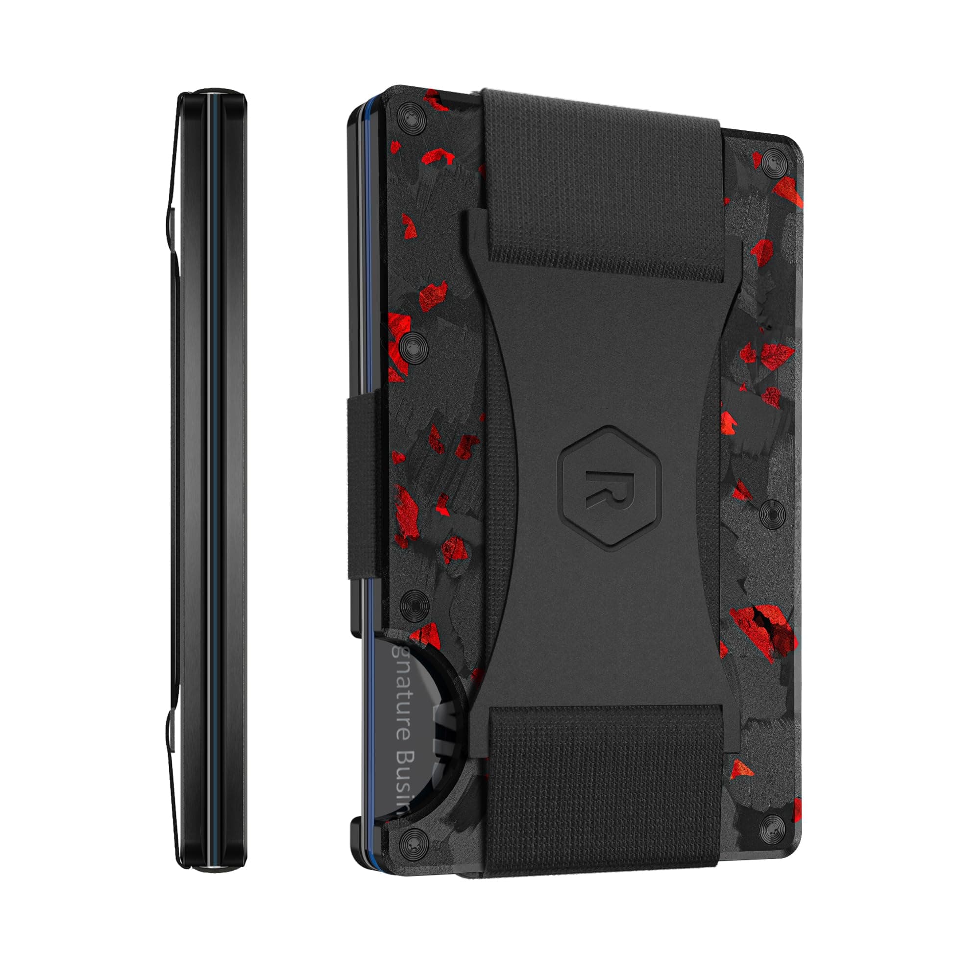 Ridge Wallet for Men - Slim Minimalist Compact Wallet and Card Holder, RFID Protected Front Pocket Wallets for Men with Integrated Cash Strap (Forged Ember)