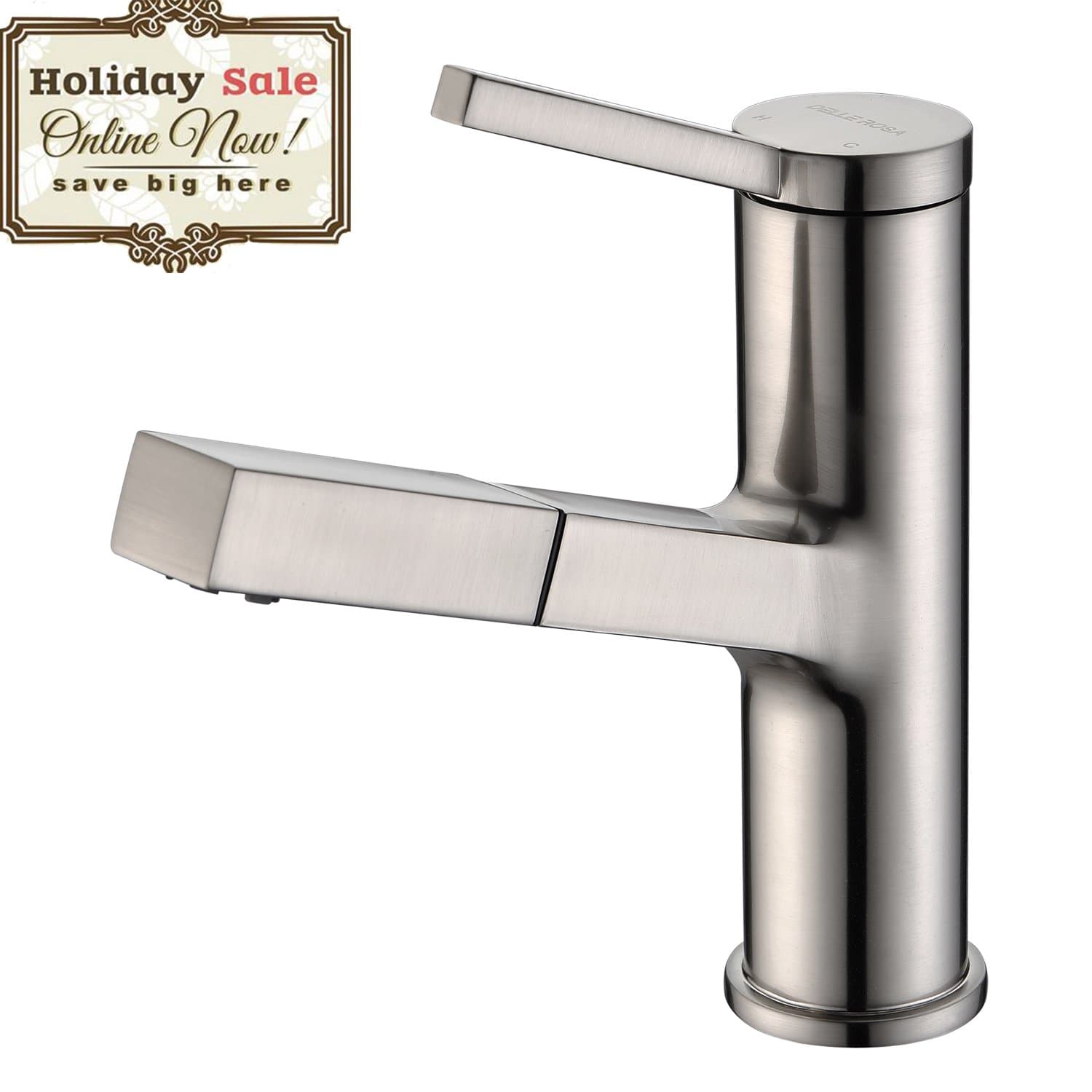 Delle Rosa Bathroom Basin Tap Single Handle Pull Out Bathroom Sink Vessel Tap Brushed Nickel