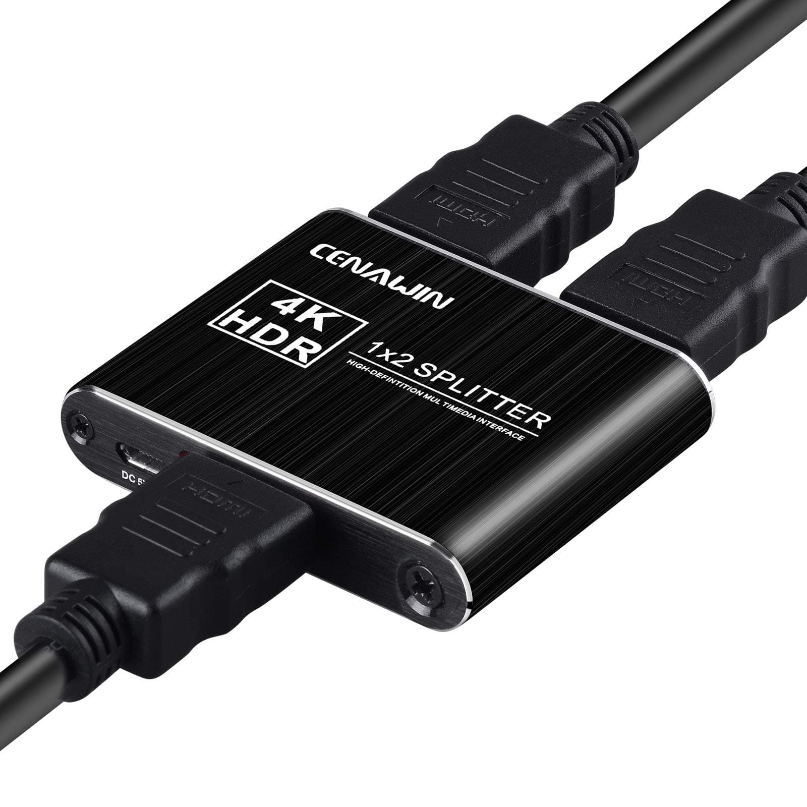 1X2 HDMI Splitter - Cenawin 4K 1 in 2 Out HDMI Powered Splitter Amplifier Signal Distributor Support 4K@30HZ 3D & 1080P for Roku 4/ TV/Ultra Projector/ PS3/4/ Monitor