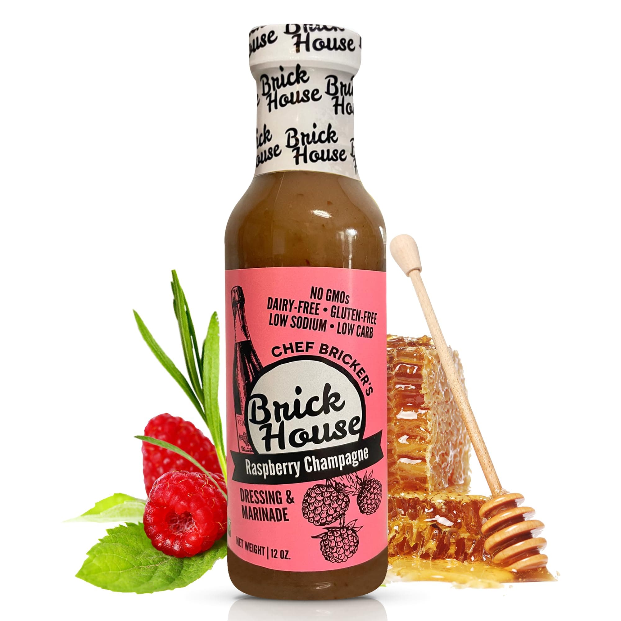 Raspberry Champagne Vinaigrette, 12 oz - Bold, Fruity Raspberry Vinaigrette Salad Dressing & Marinade - Low Sodium Salad Dressing, Low Carb, Gluten Free, Dairy Free, Non-GMO, Made in USA