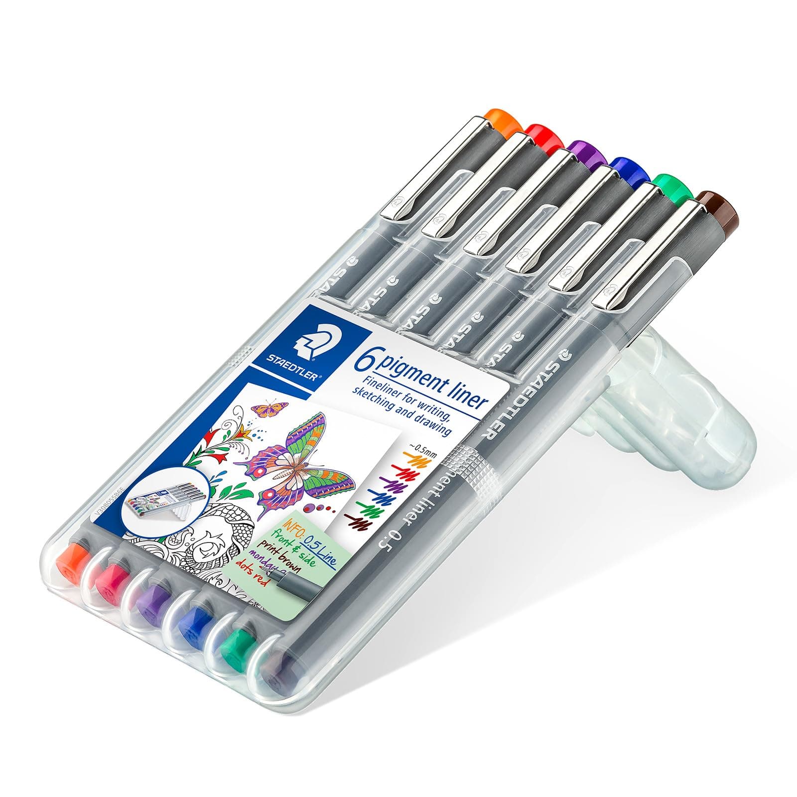 30805-SSB6 Pigment Liner Pens - Assorted Colours, 0.5 mm (Set of 6)