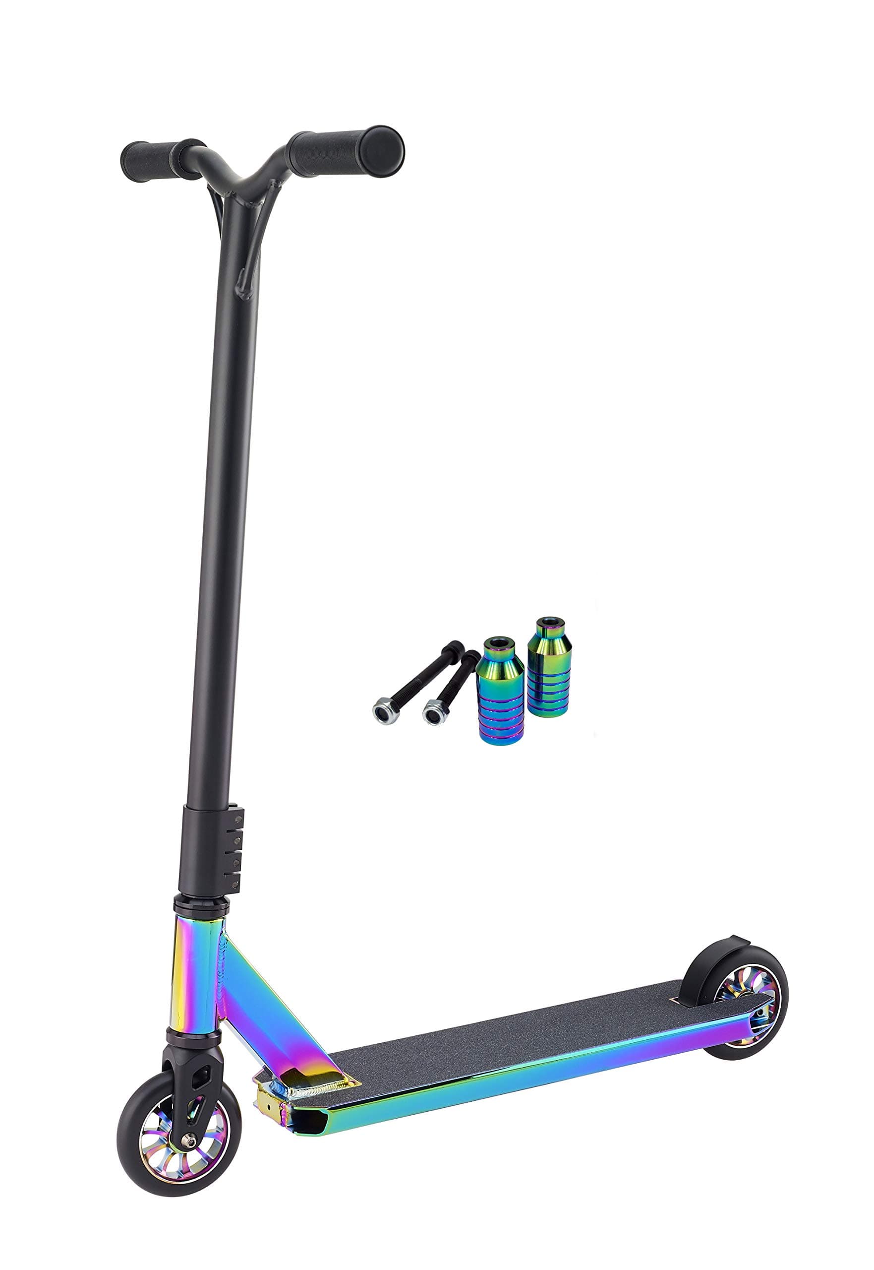 Outrage Skate Pro Stunt Trick Scooter Outrage | Ultimate Custom Freestyle Gold Chrome or Neochrome ULTRA SPEC (Neochrome with stunt pegs) + FREE STICKERS