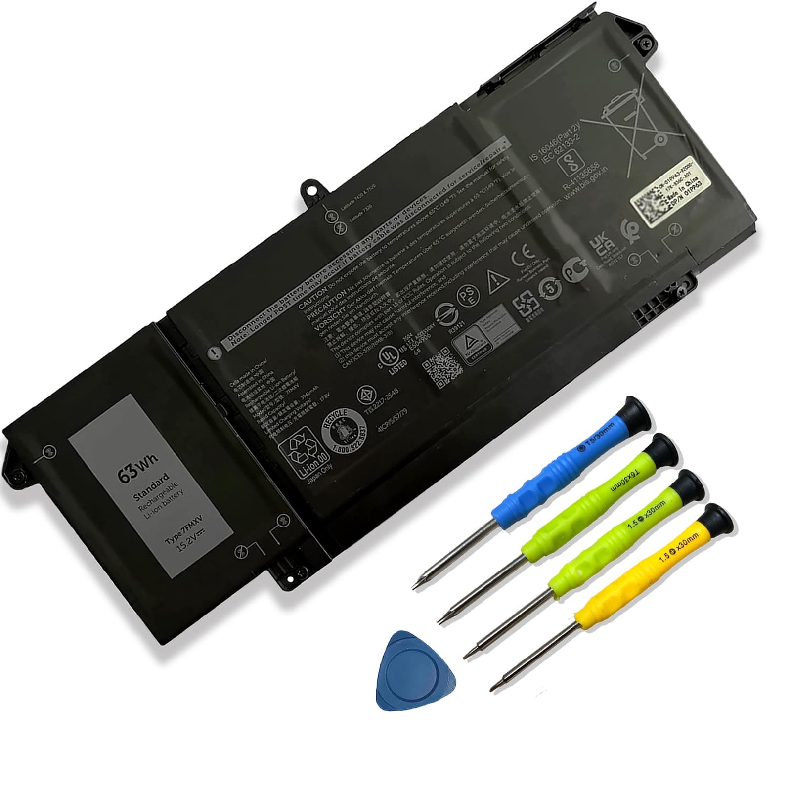 7FMXV 63Wh 4-Cell Laptop Battery Replacement for Latitude 7420 5320 7320 7520 Series TN2GY 0TN2GY 9JM71 4M1JN 1PP63 727CG HDGJ8 MHR4G CN-0727CG CN-0TN2GY 15.2V 3941mAh