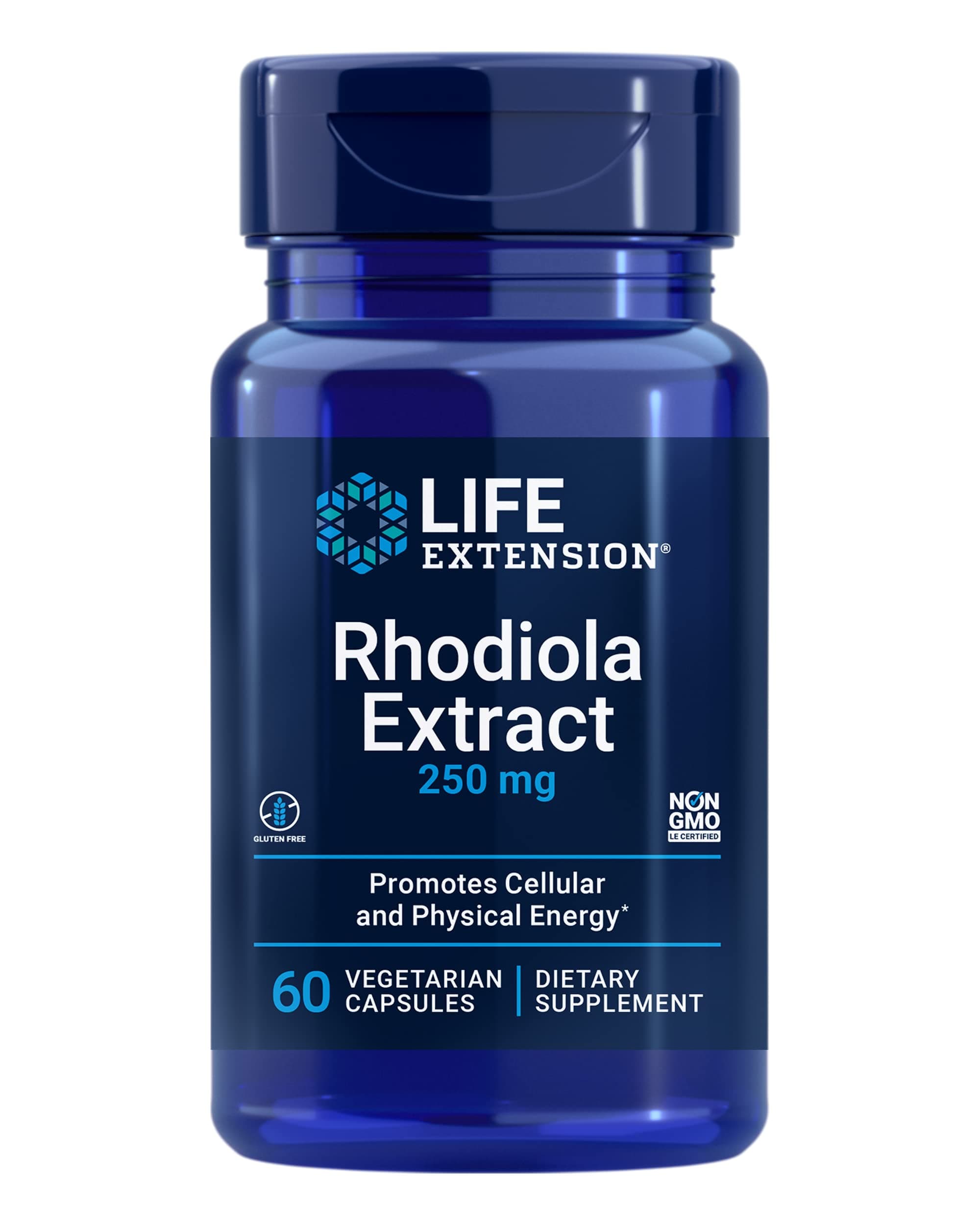 Rhodiola Extract 250 mg – Energy and Stress Management Supplement – Memory and Cognition Support - Gluten-Free, Non-GMO, Vegetarian – 60 Capsules