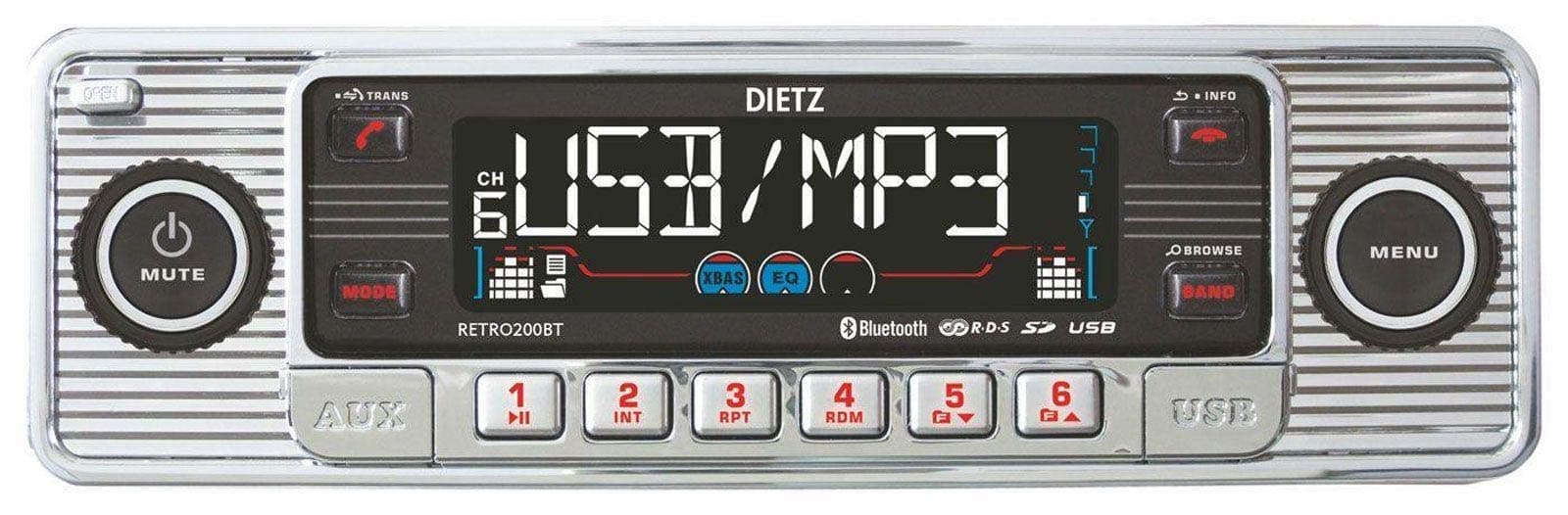 Dietz retro_200_BT car radio 1-DIN retro Bluetooth radio CD, MP3, USB, SD, RDS, AUX with remote control - colour: chrome