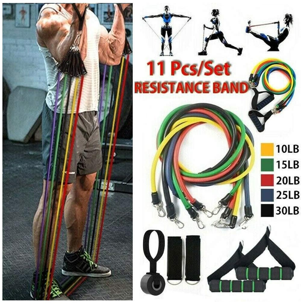 Simxen Latex Resistance Exercise Bands Include 5 Different Levels, Door Anchor, Foam Handles and Carrying Bag for Workout for Men and Women (Multicolour) ,