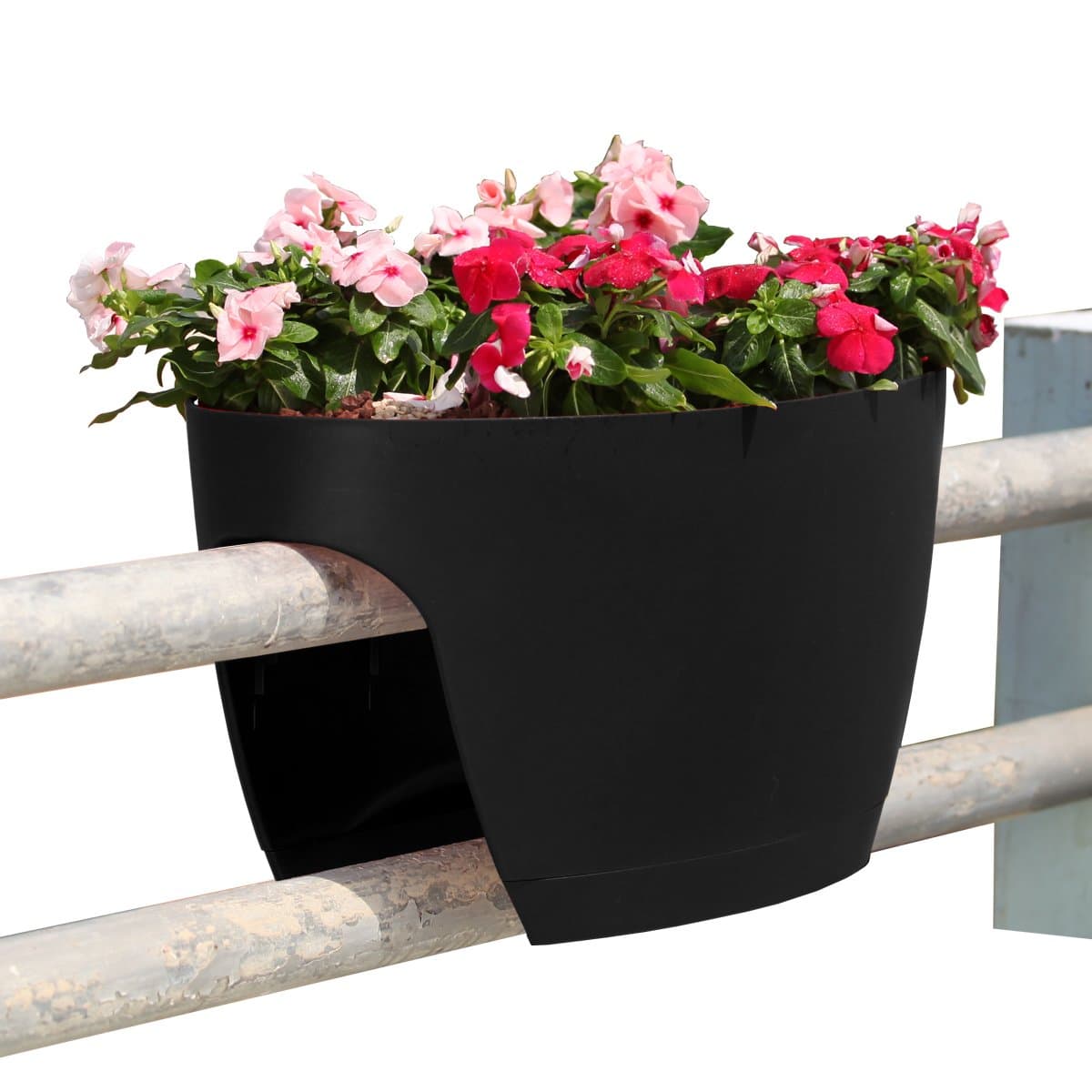 GREENBO XL AWARD WINNING DESIGN UPTO 6" RAILINGS FENCE BLACK PLANTER FLOWER POTS