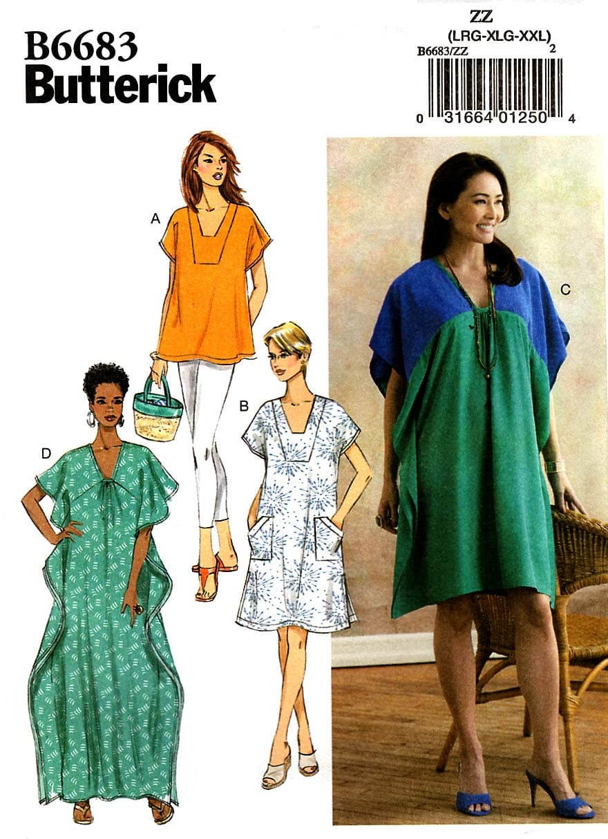 BUTTERICK B6683ZZ Easy Women's Caftan and Tunic Sewing Patterns, Sizes 16-26