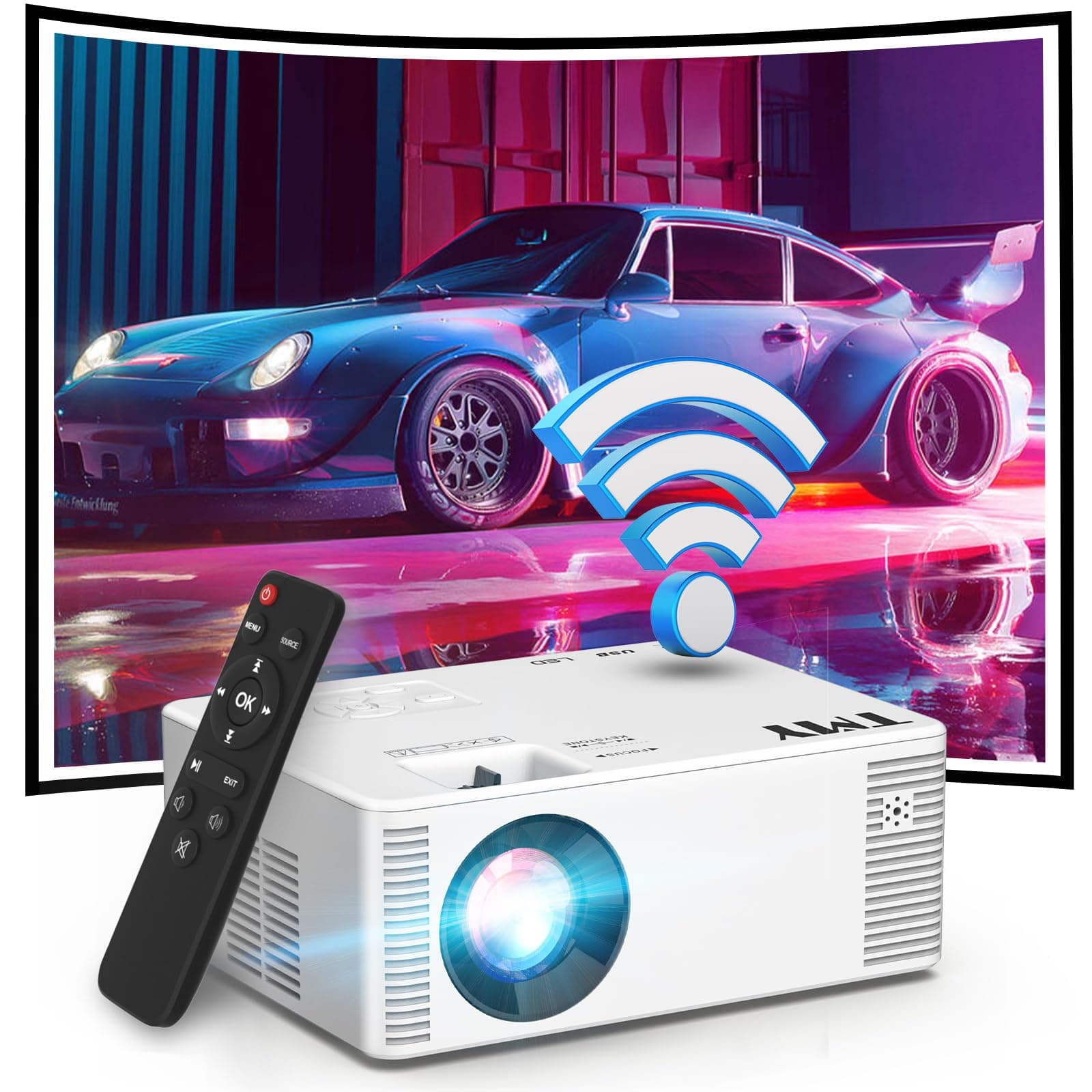 TMY Mini WiFi Projector 8500 Lumen, 1080P FHD Supported Portable Outdoor Movie Projector Synchronize Smartphone Screen, Compatible with iOS/Android/PC/TV Stick, HDMI USB AV TF (black)
