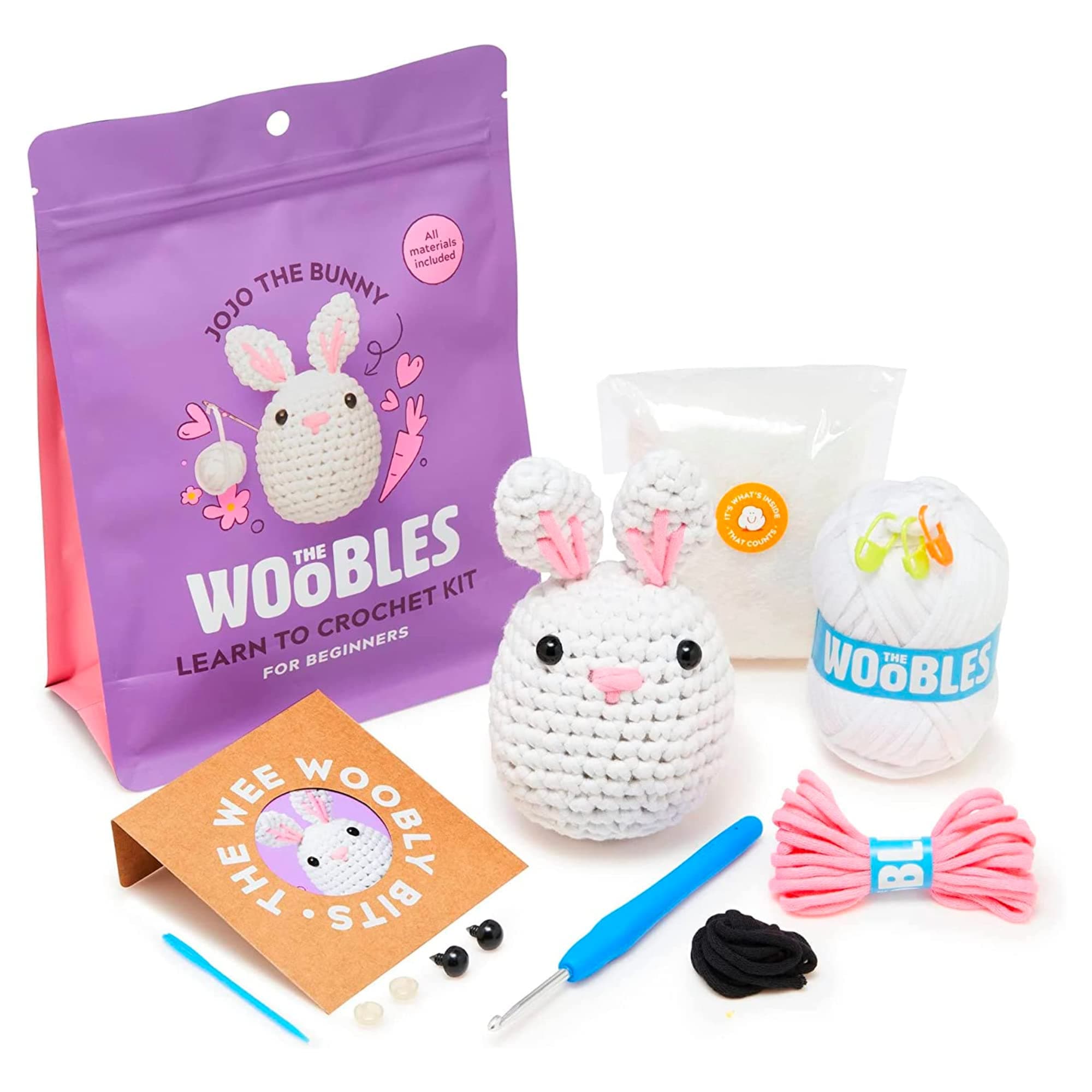 The Woobles Crochet Kit for Beginners - Easy Arts and Crafts Knitting & Crochet Animals Kit As Seen On Shark Tank - JoJo The Bunny