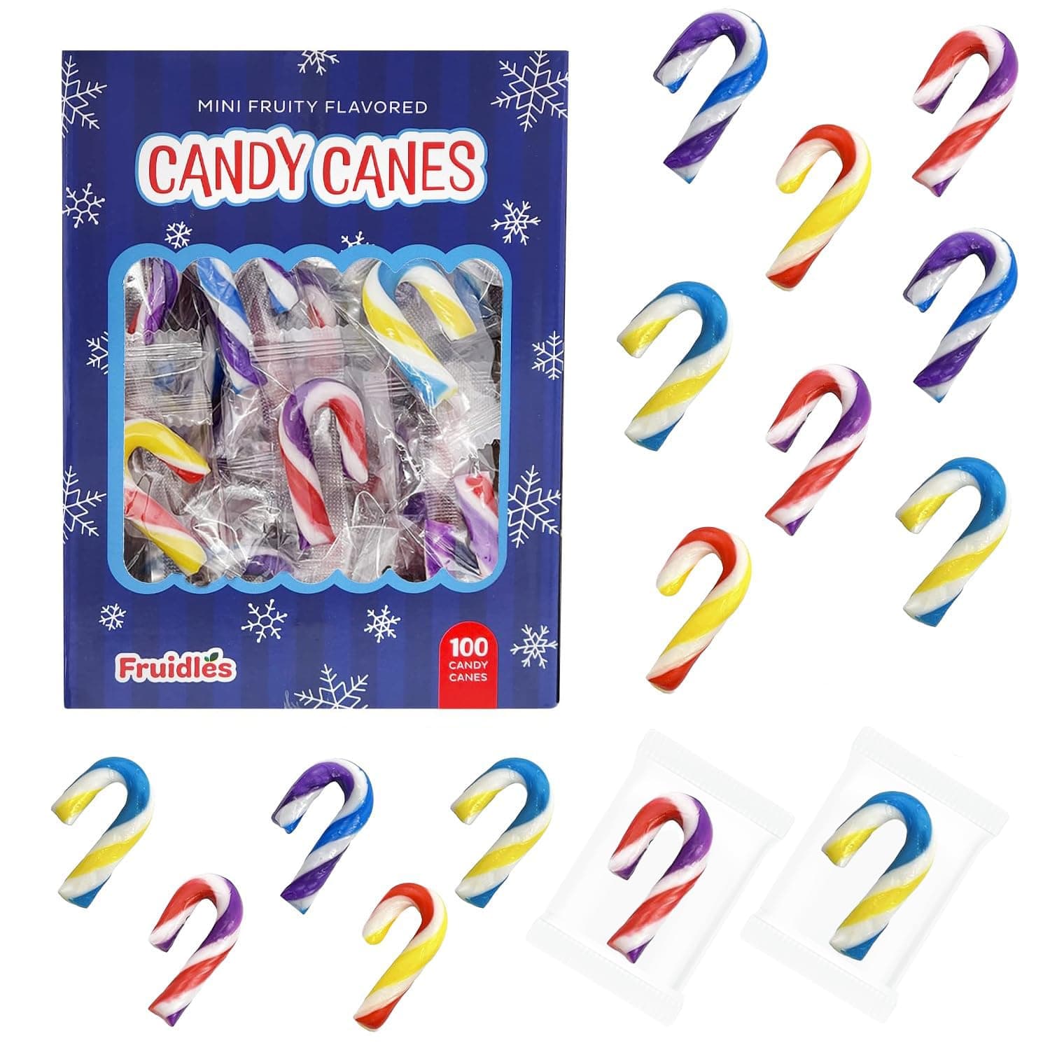 Fruidles Christmas Candy Canes Mini's Suckers, Multicolored Fruity Flavor, Individually Wrapped, 2" Inch, Net WT 4.42oz (125g) (100-Pack)