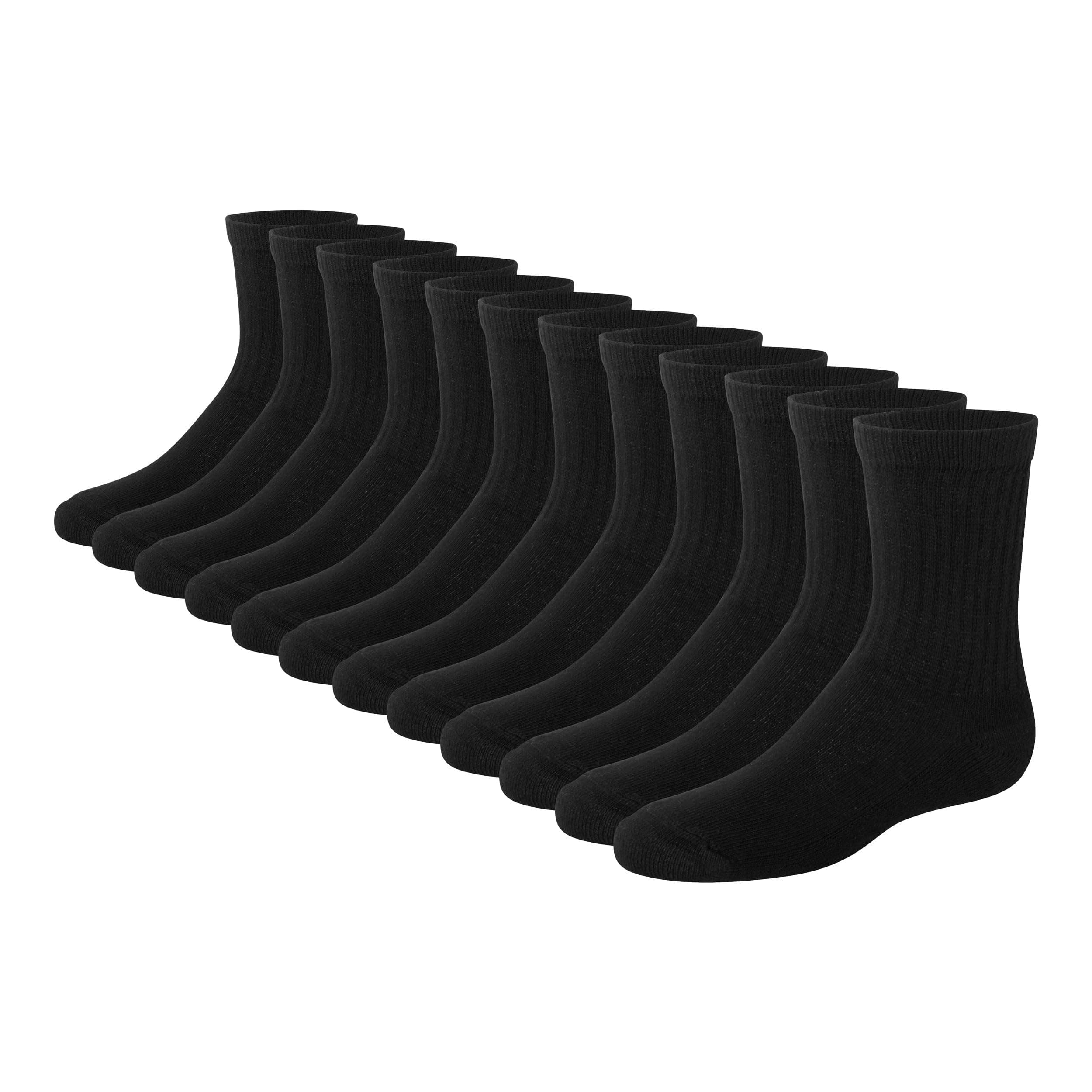 Boys Socks, Crew, Ankle, & No Show, Stretch-Cotton Socks, Moisture-wicking, Cushioned, 12 & 14 Packs, Black White