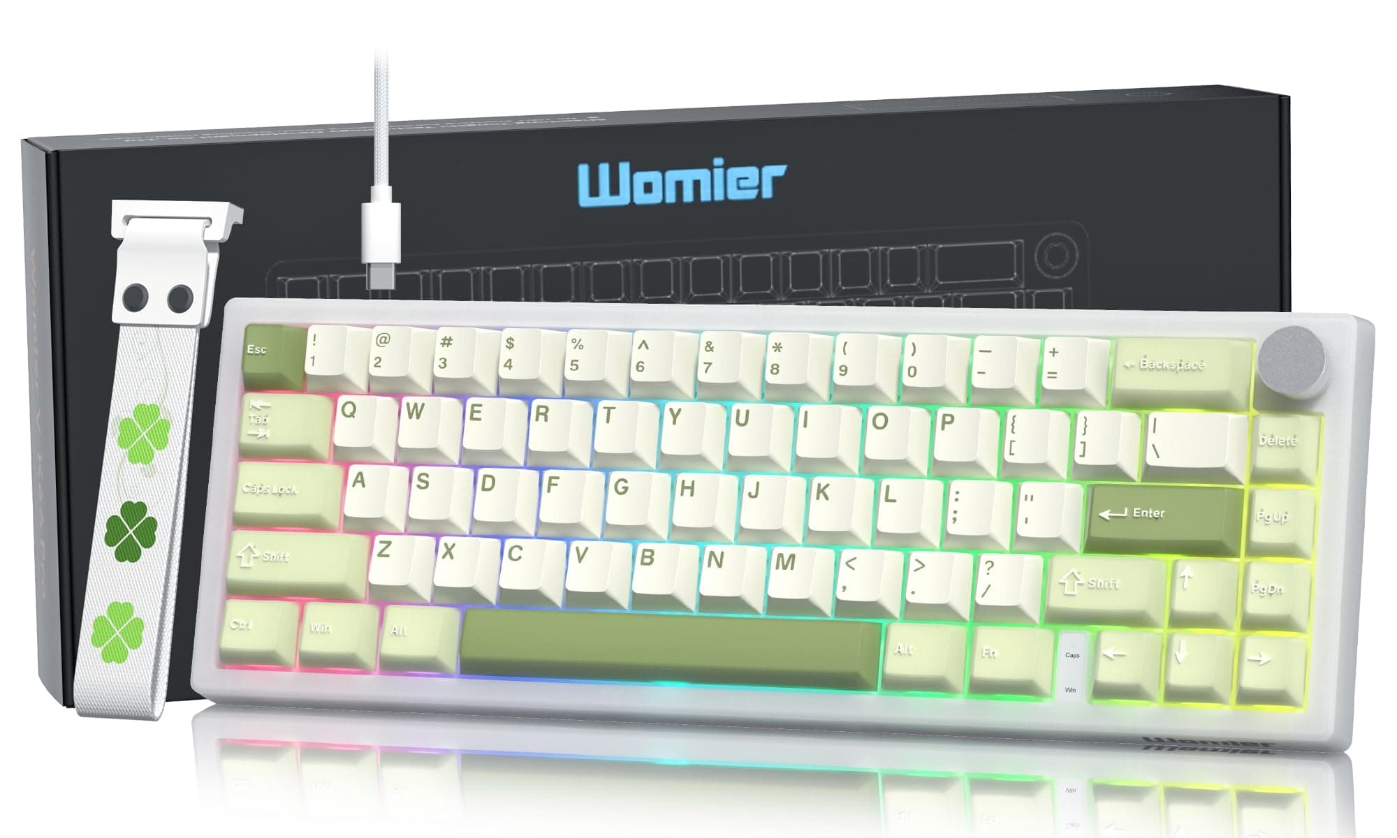 Womier 60% Gaming Mechanical Keyboard Green QMK/VIA Creamy Keyboard Wired, Hot Swappable Gasket Mount RGB Key Board & PBT Keycaps(VK66 PRO)