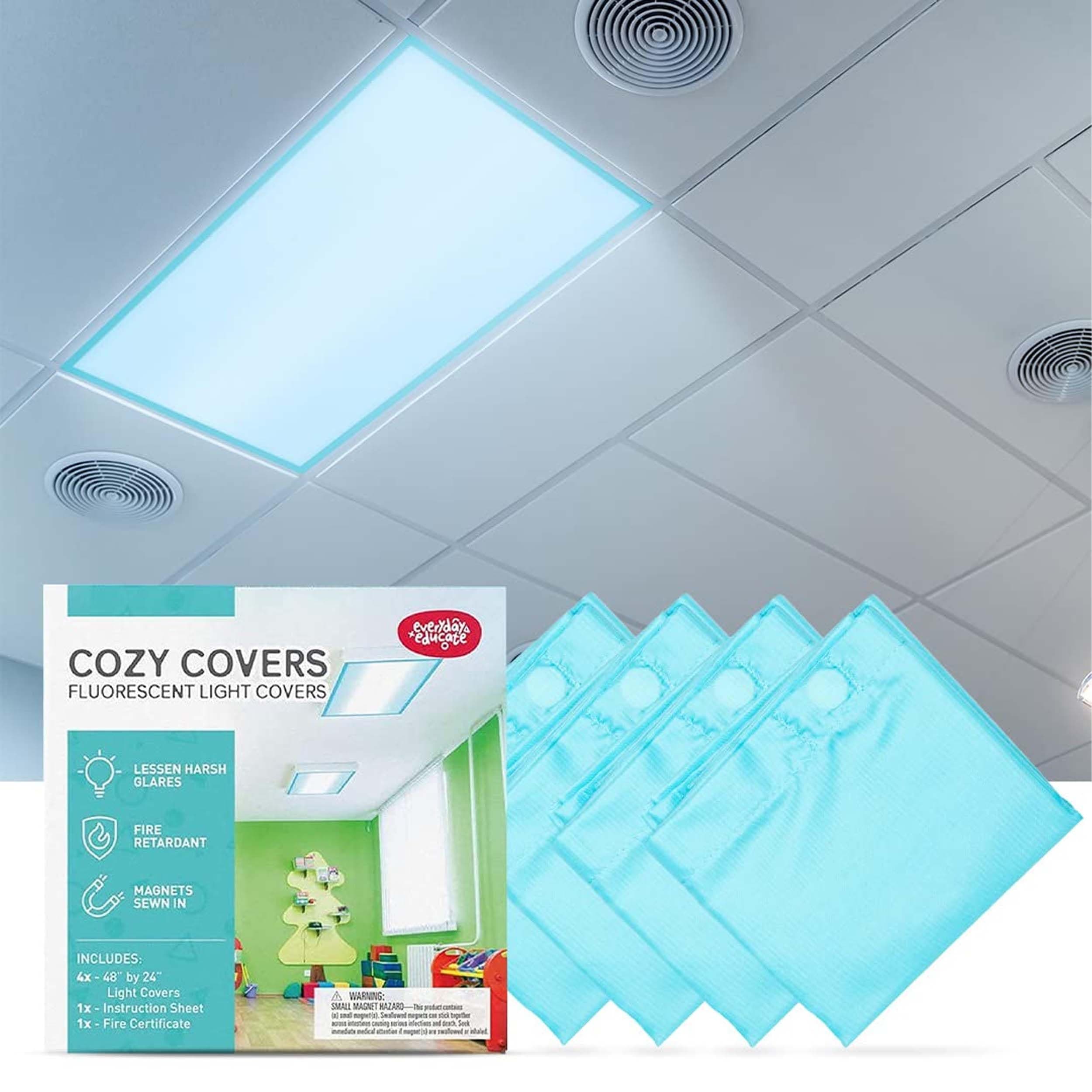 Everyday Educate Fluorescent Light Covers for Ceiling Lights, Light Covers Fluorescent Filter Magnetic for Office, Hospitals, Home - 48" by 24" (4 Pack, Sky Blue)