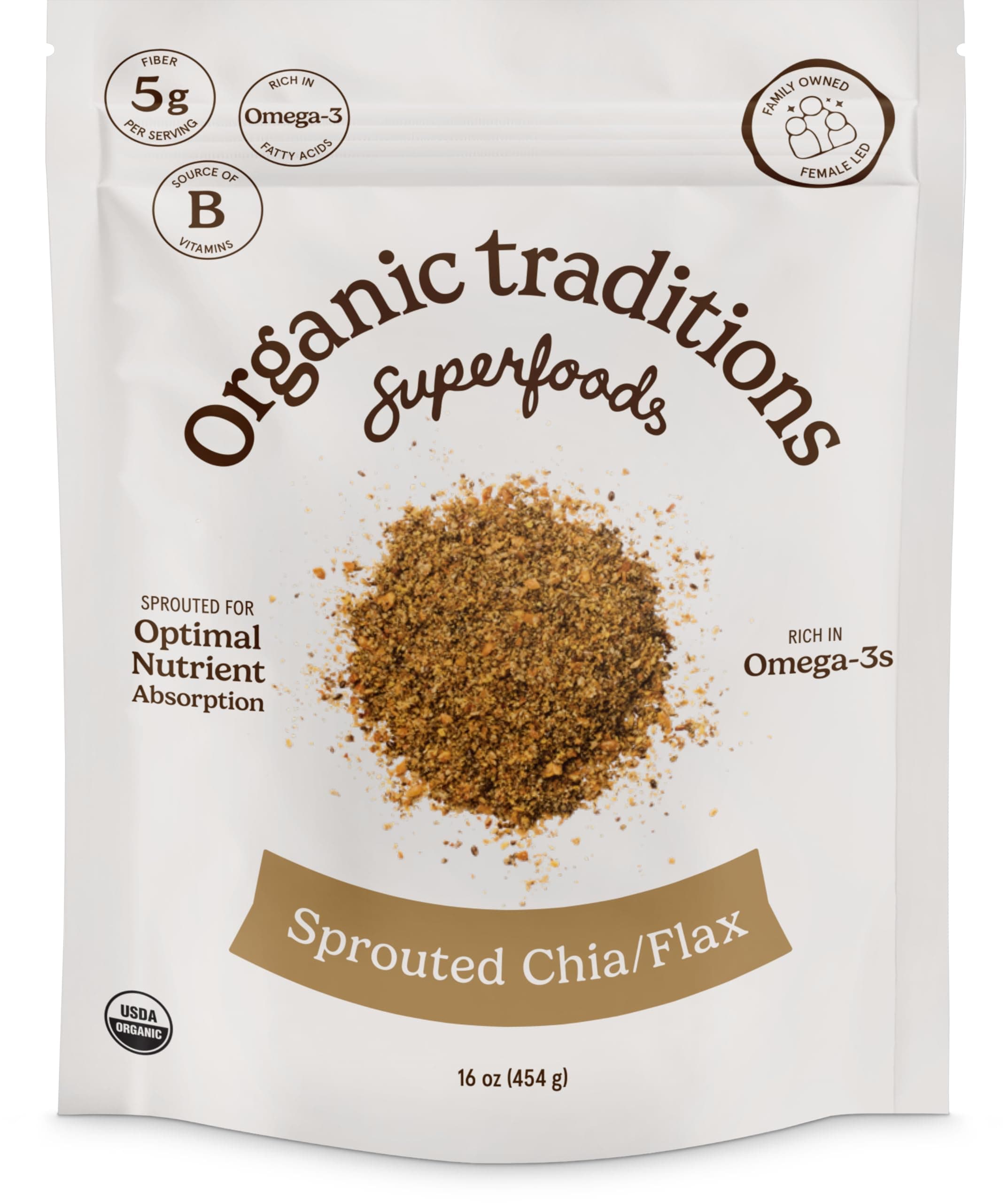Sprouted Chia and Flax Seed Powder 454 grams (16oz) by Organic Traditions