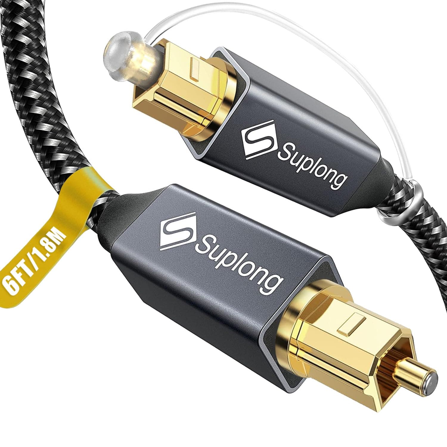 Suplong 6ft/1.8M Digital Optical Audio Cable, 24K Gold-Plated, Nylon Braided, Compatible with Soundbar, TV, Xbox, PS4, Sonos Arc