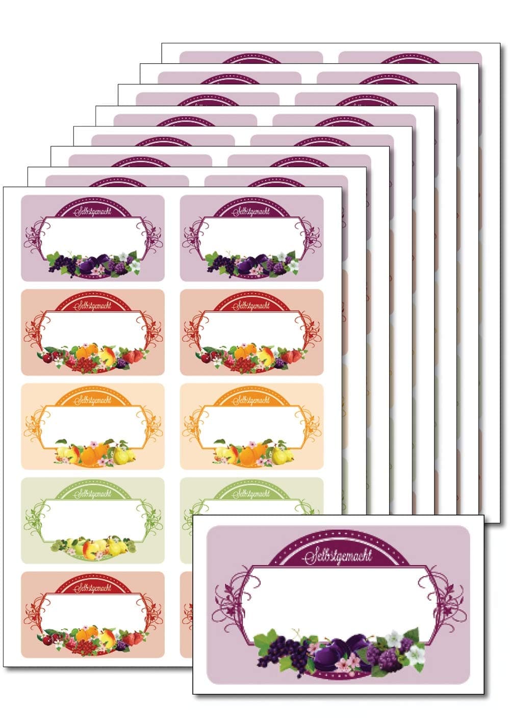 80 x “Selbstgemacht” Printable Jam Jar Labels (German Language) on A5 Sheets for Preserving Jars, Gifts, Bags - Self-Adhesive & Easy to Remove