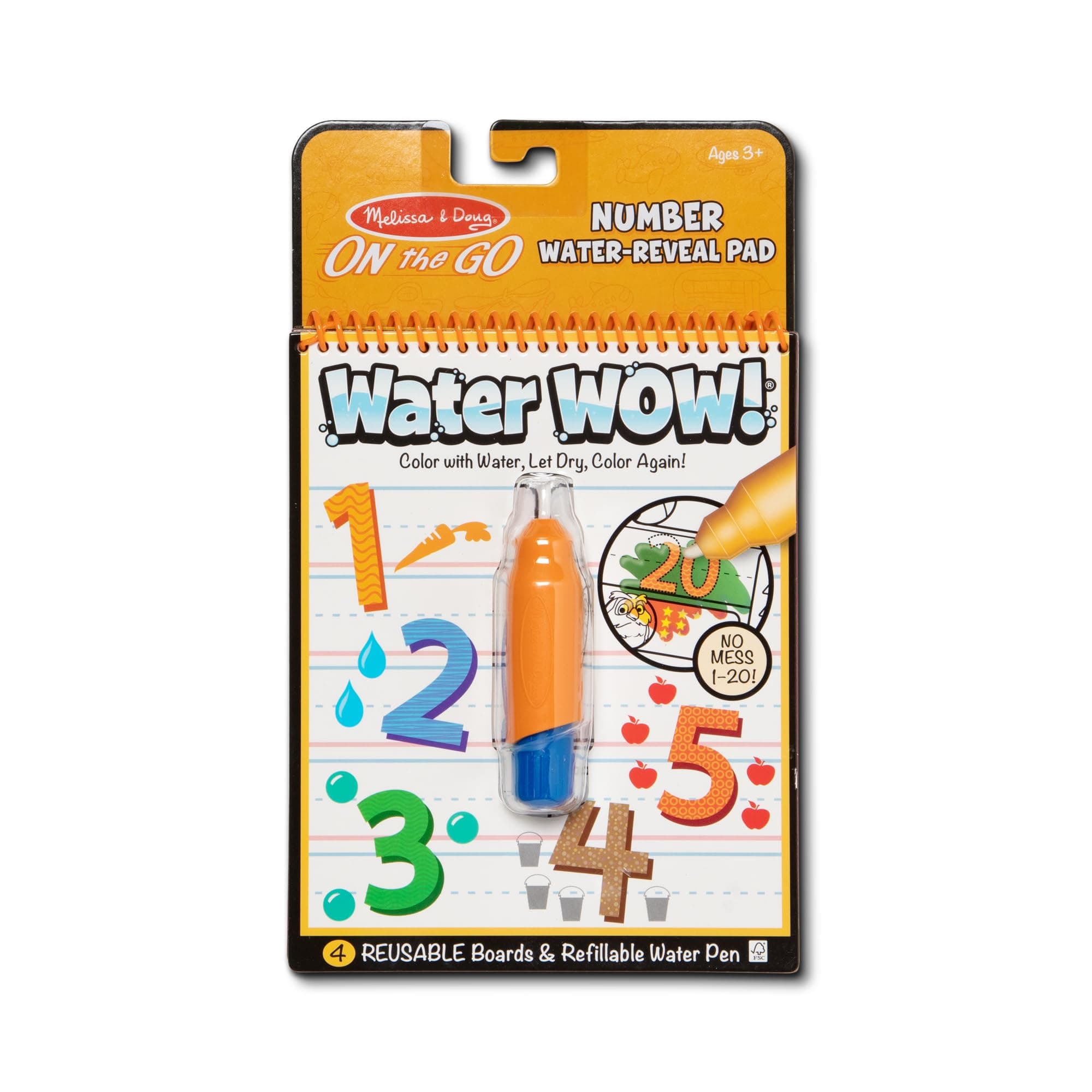 Melissa & Doug Water Wow - Numbers – Reusable Water-Reveal Activity Pad with 4 Reusable Pages & Refillable Pen – Learn Counting Mess-Free – Travel-Friendly Educational Toy – Ages 3+ MD5399