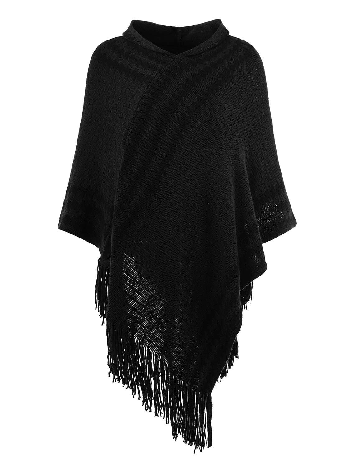 Women's Cozy Zigzag Poncho Sweater Lightweight Fringe Cape Cloak with Hood