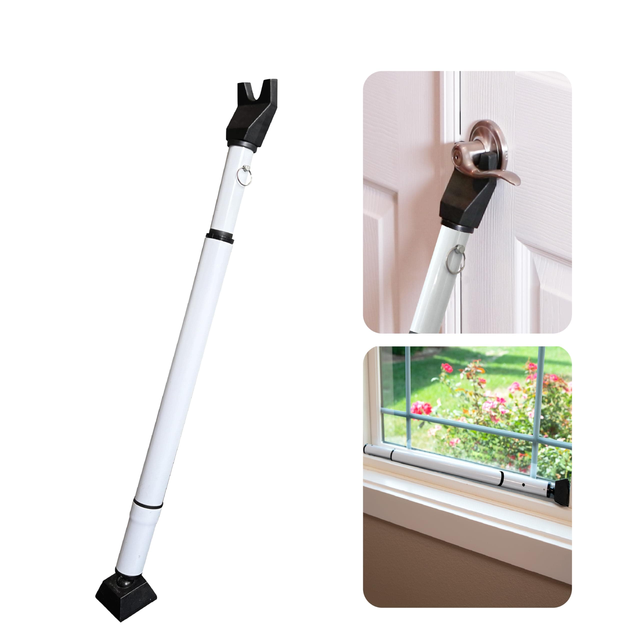 Dual Security Bar, 1-Set Adjustable-Length Portable Strong Door Bar for Hinged and Sliding Patio Doors & Windows, Home Travel Security, Extends 28 in. to 45 in., White