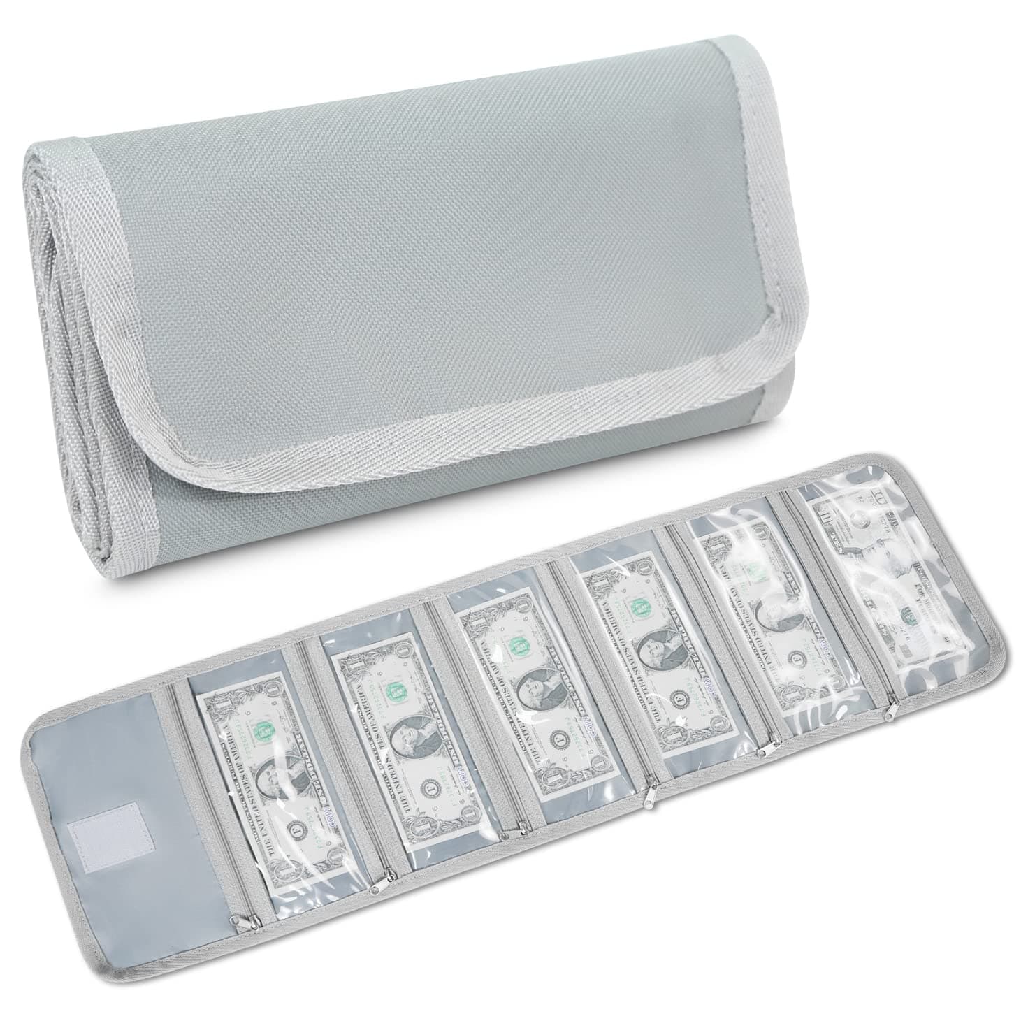 VOCHIC Money Wallet, Money Organizer for Cash with 6 Zippered Pocket Multipack Money Pouch, Cash Bill Organizer, Money Bag Small Travel Money Holder for Budgeting, Receipt and Tips