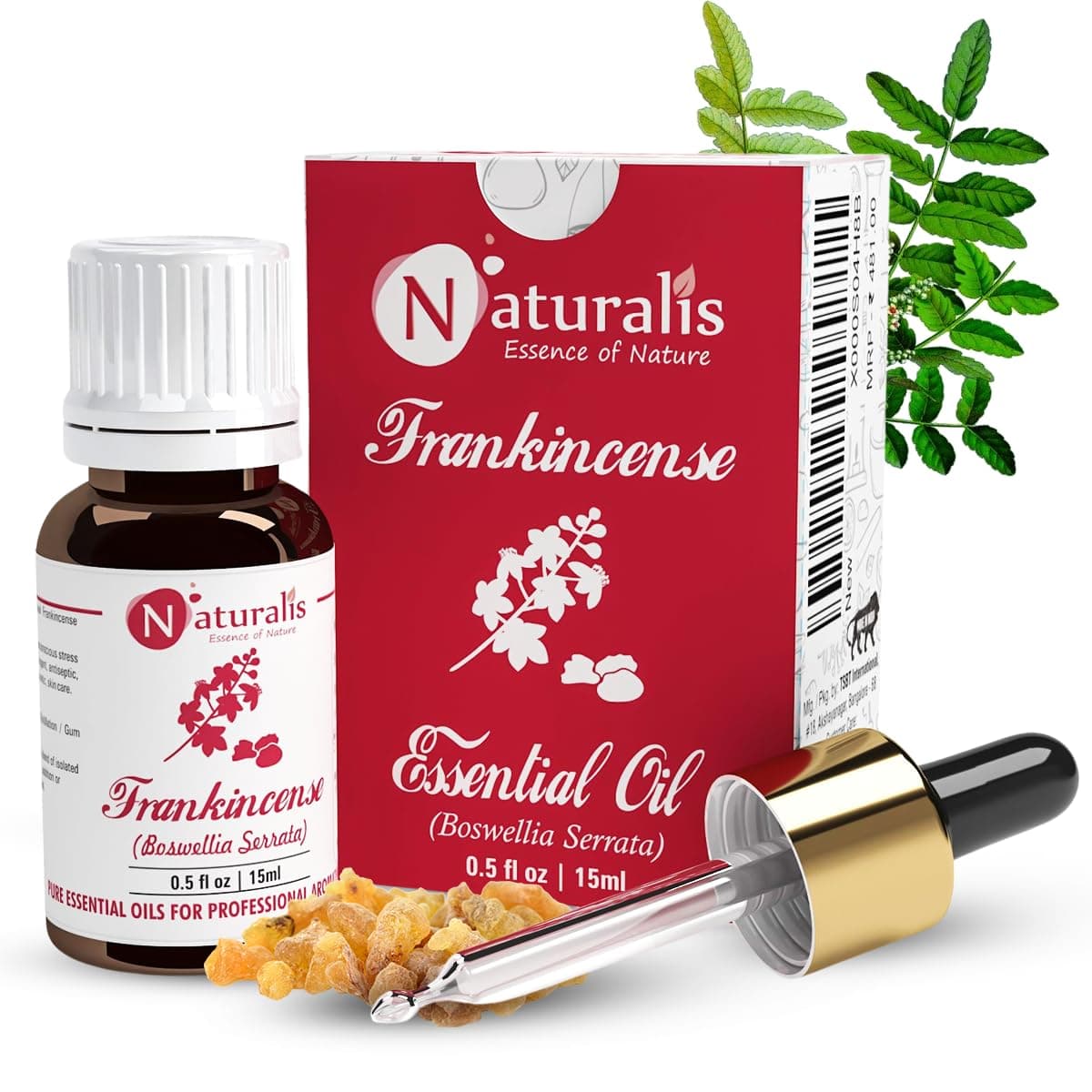 Naturalis Essence of Nature Frankincense Essential Oil, 100% Pure, Natural & Undiluted Therapeutic Grade for Skin Pores Tightening, Fine Lines and Aromatherapy - 15ml