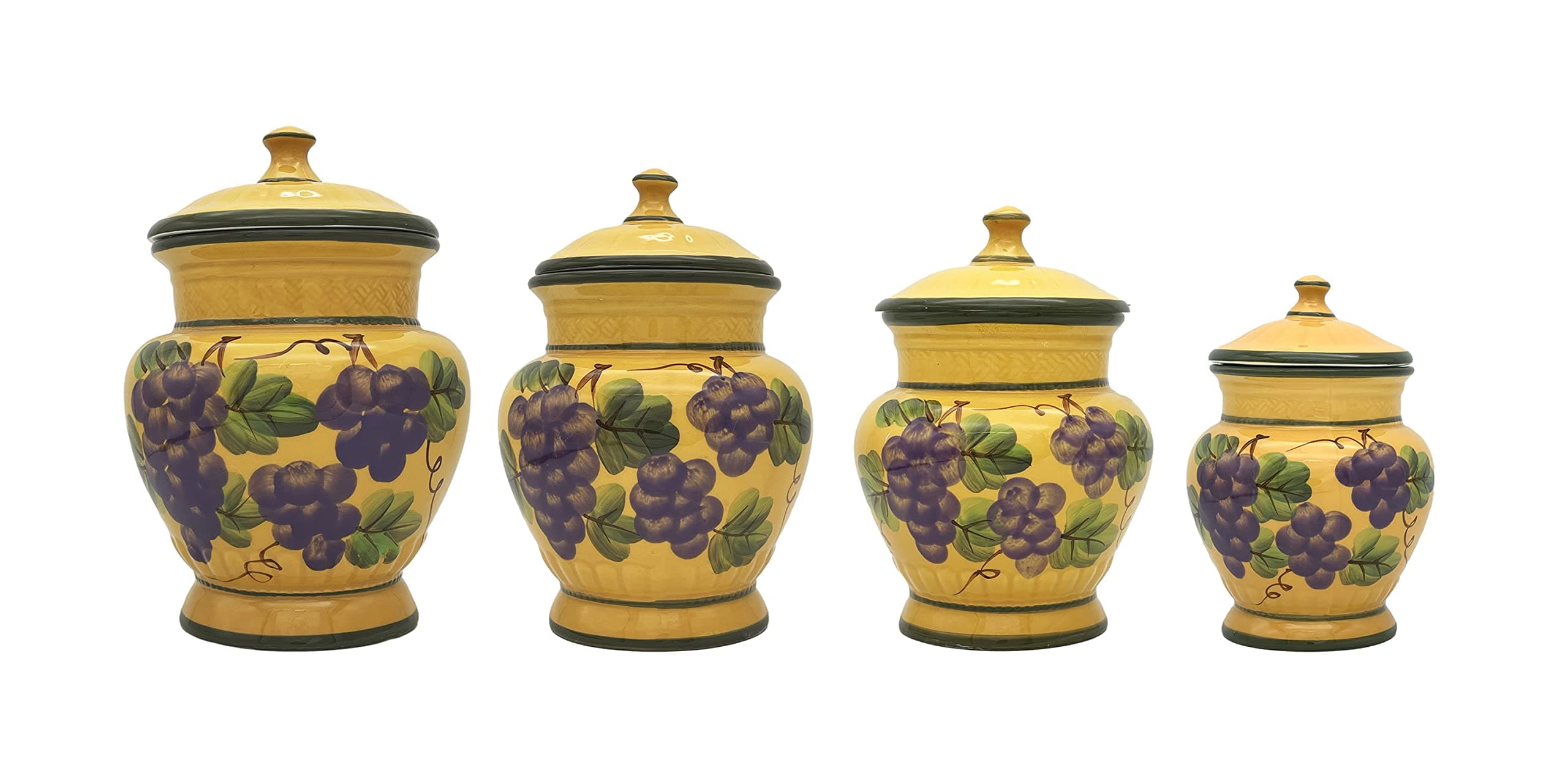 ACK Tuscany Grape Hand Painted Ceramic 4PCs Canister Set with Lid, Kitchen Storage Jar, Food Storage Container, Airtight Storage Container With Rubber Seal