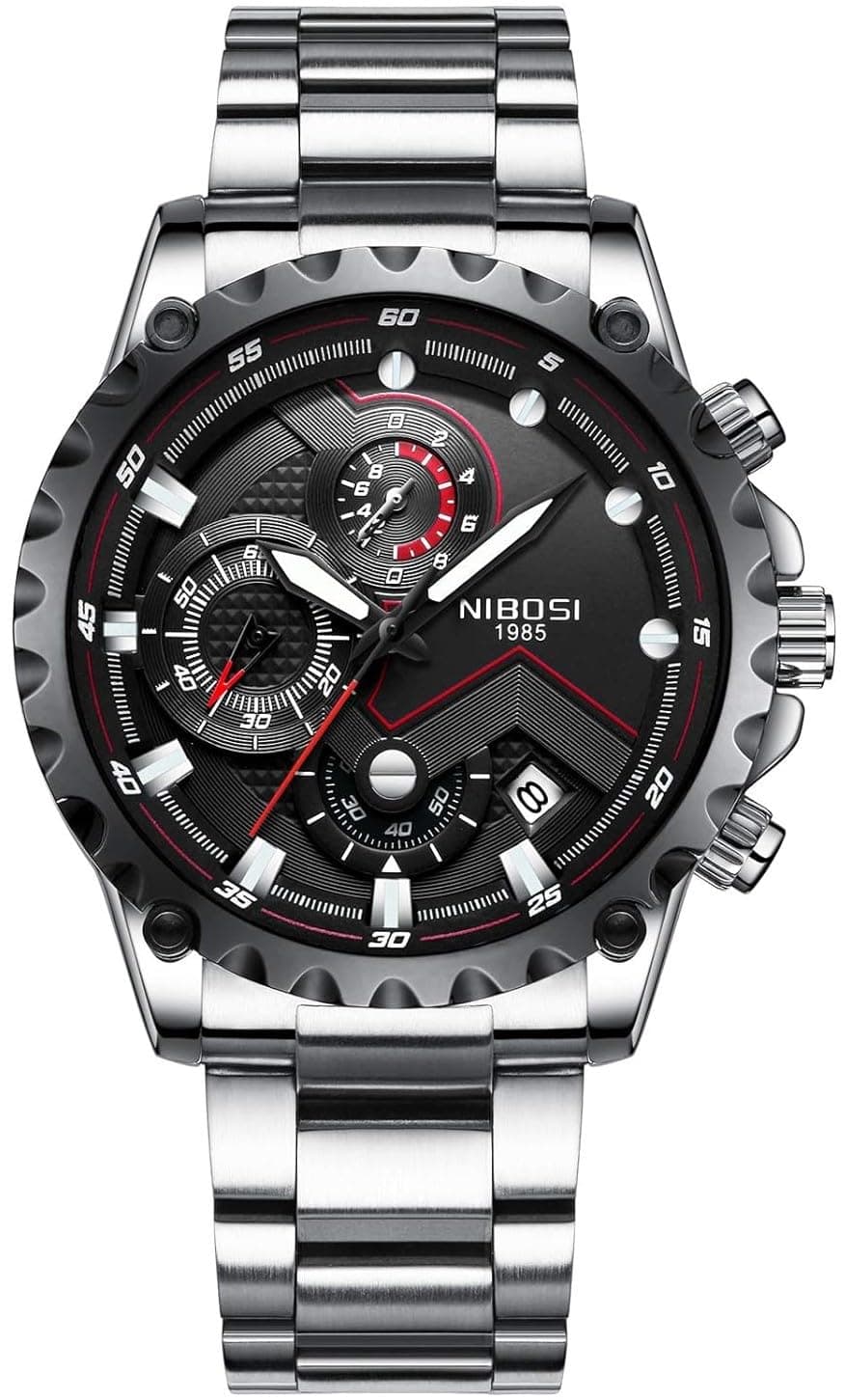 Chronograph Watches for Men Stainless Steel Band Analog Watch Birthday Gift for Men