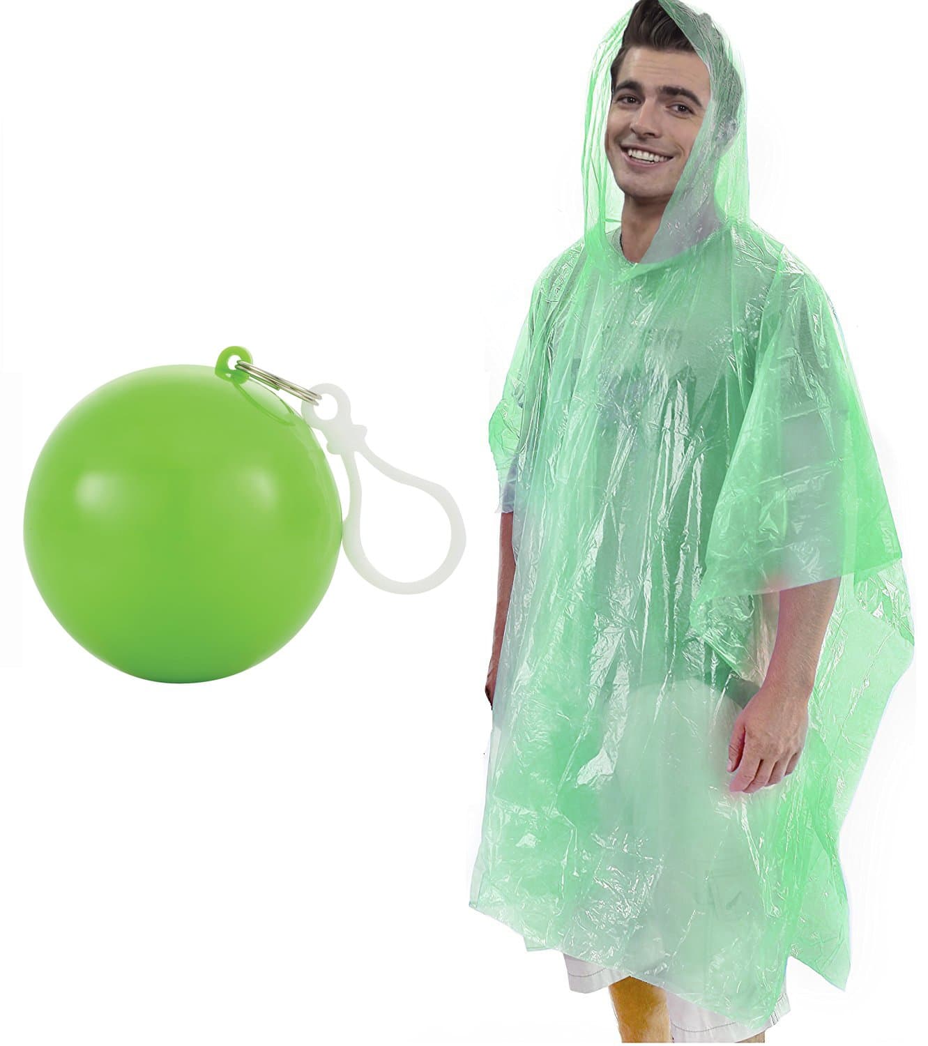 Great Kids Gift!! Emergency Hooded Ponchos Compact! - Unsurpassed Quality - Choose from a Variety of Colors You Like - Poncho and Ball are Same Colors! (Green)