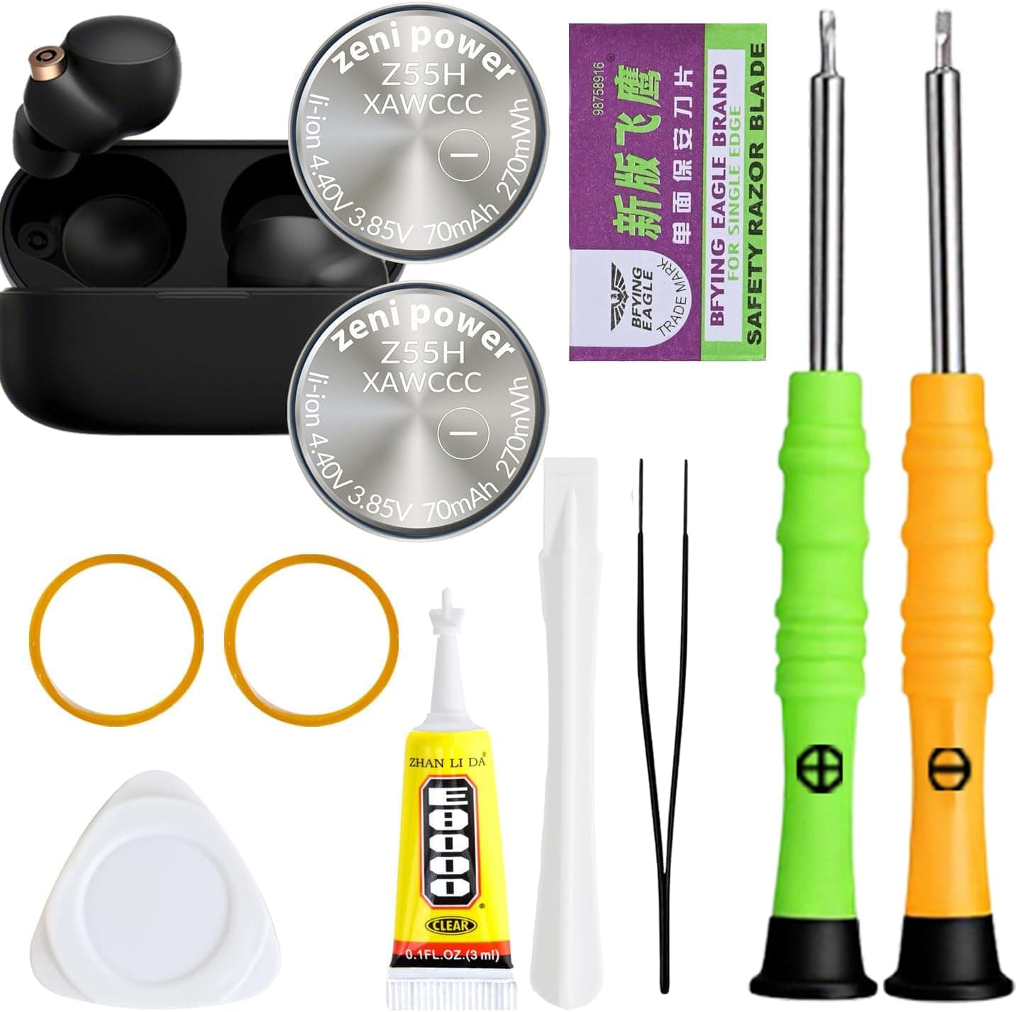 2pcs Z55H Batteries and Charging case Battery, Replacement for WF-1000XM4 WF-1000XM3 WF-SP900 WF-H800 WF-SP700N WF-XB700 WF-C700N WF-C500 WI-SP600N with Adhesive Tool 3.85V 70mAh