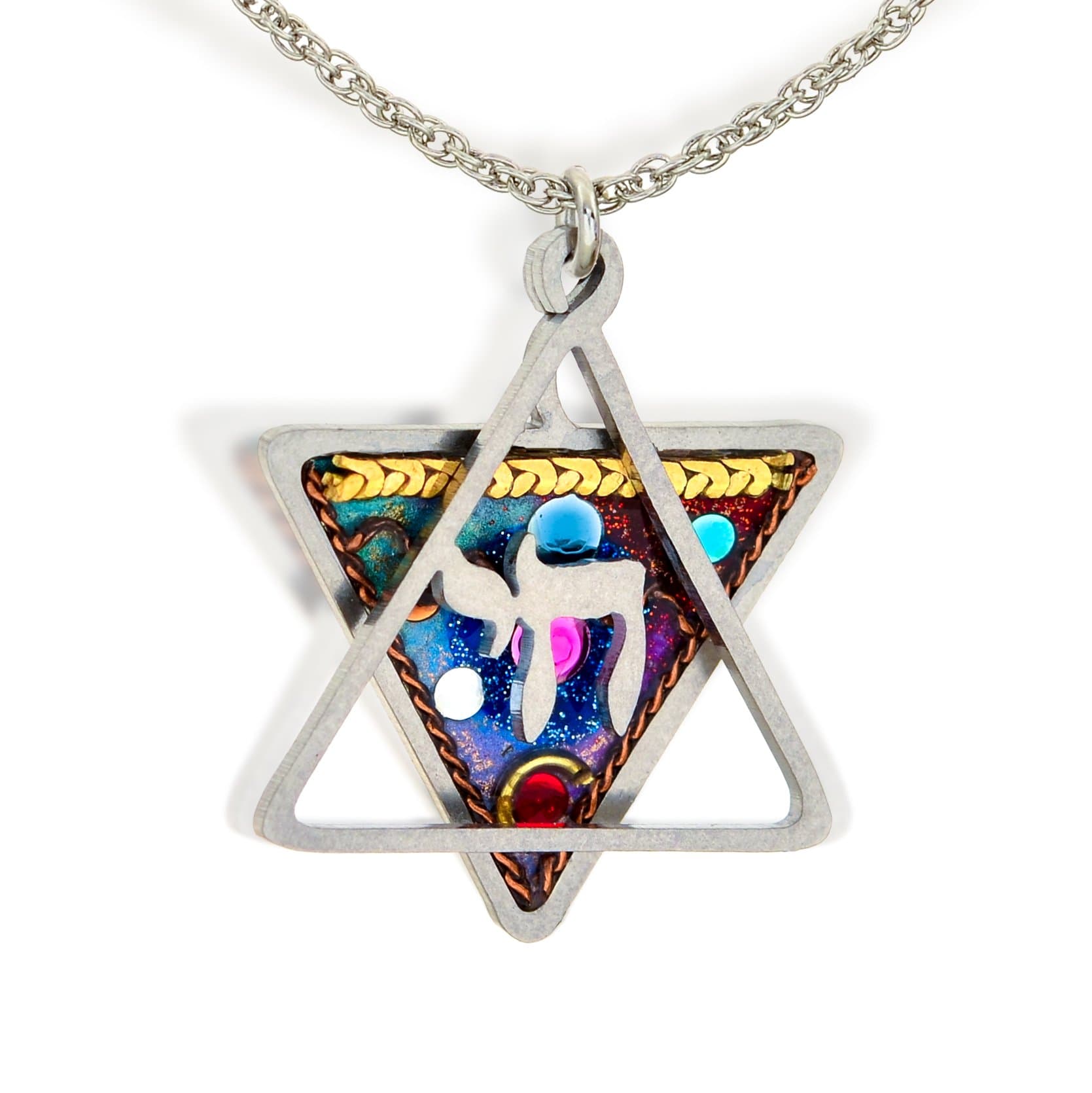 Seeka Layered Star of David Chai Judaic Necklace - N0913