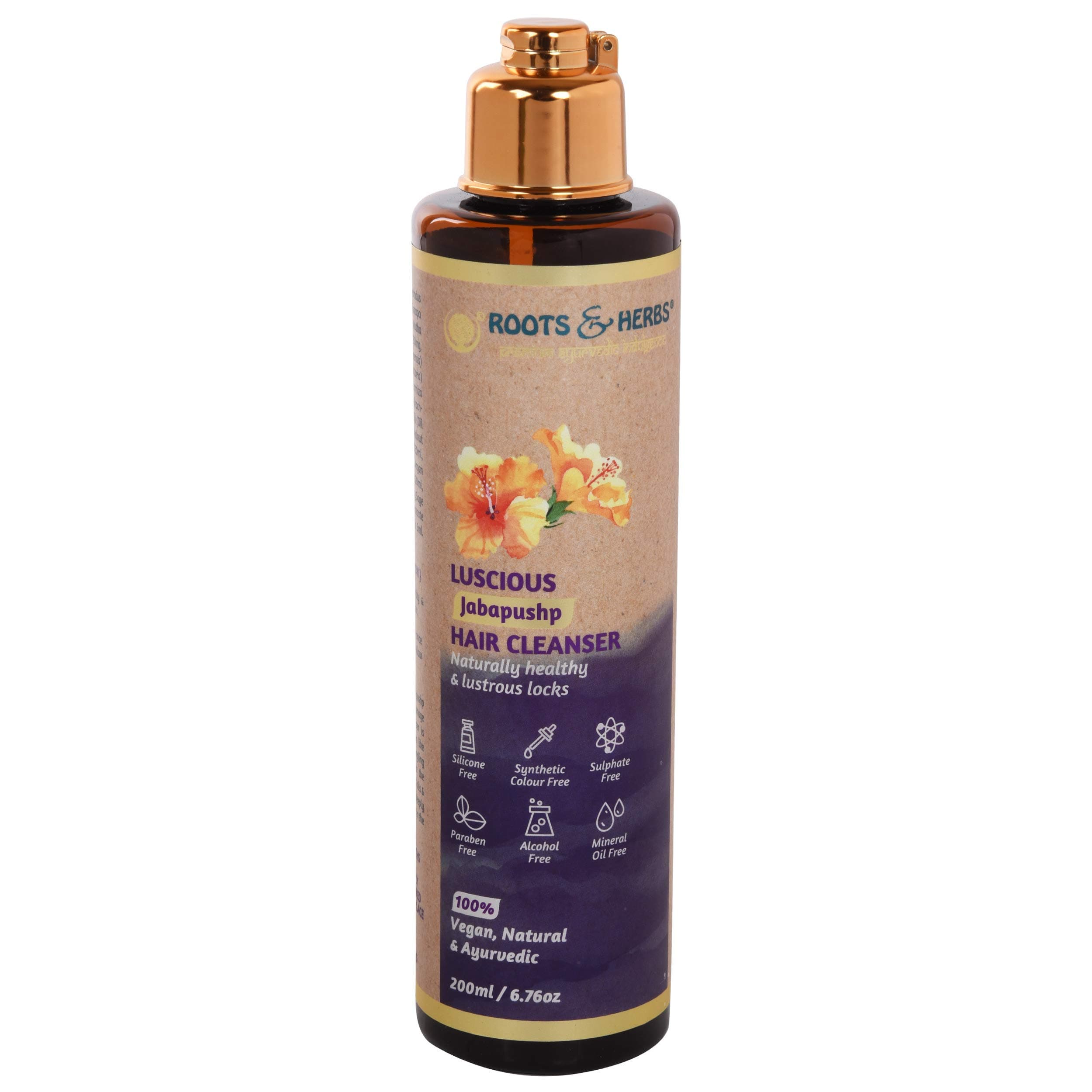 ROOTS AND HERBS Ayurvedic Shampoo Natural Treatment 100% Vegan No Paraben Jabapushp Lucious Hair Cleanser for Men and Women Unisex Natural Herbal Volumizing Hair Cleanser - 6.76oz
