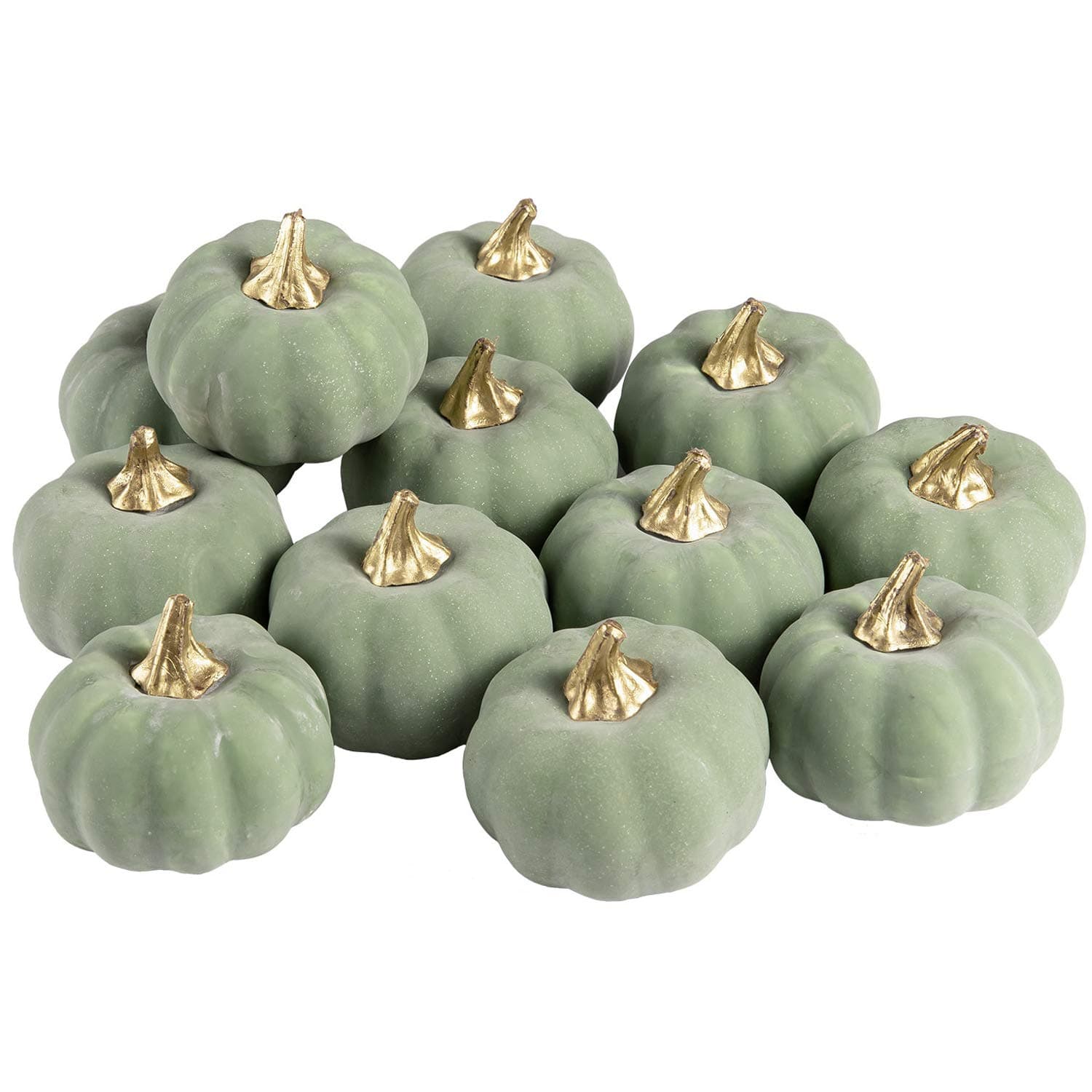 Whaline Artificial Pumpkins Bulk Vintage Green Pumpkin Harvest Lifelike Pumpkin Fake Foam Pumpkin for Fall Autumn Halloween Home Party Supply Thanksgiving Party House Kitchen Wedding Decor(12pcs)