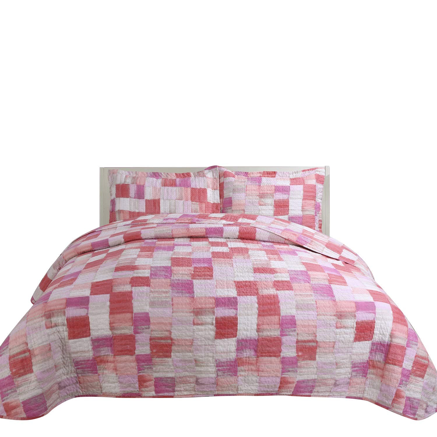 Hilin Fashion Microfiber Reversible Printing Quilt Set King Size with Shams,as Bedspread,Coverlet or Bed Cover-Soft,Lightweight and Hypoallergenic (AKAR Fuxia, King)