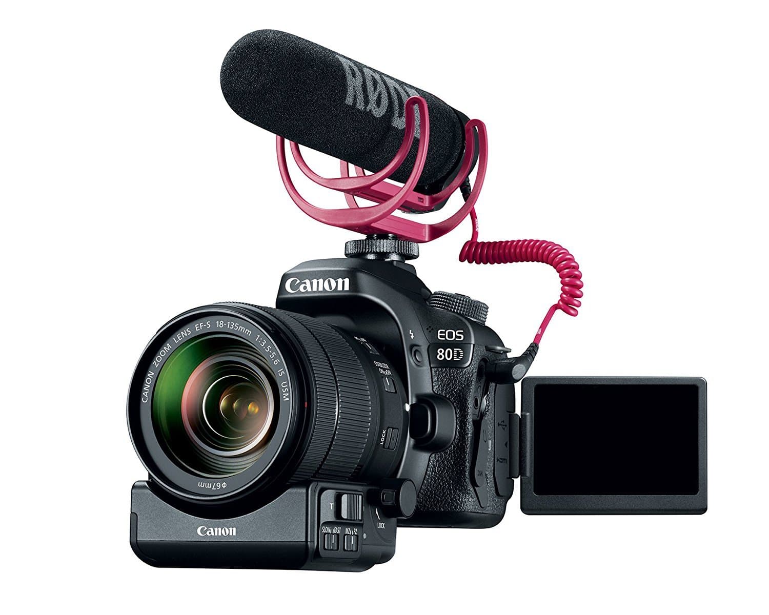 Canon Video Creator Kit, EOS 80D with EF-S 18–135mm Lens, Rode Videomic Go, and 32GB Sandisk Memory Card, Black